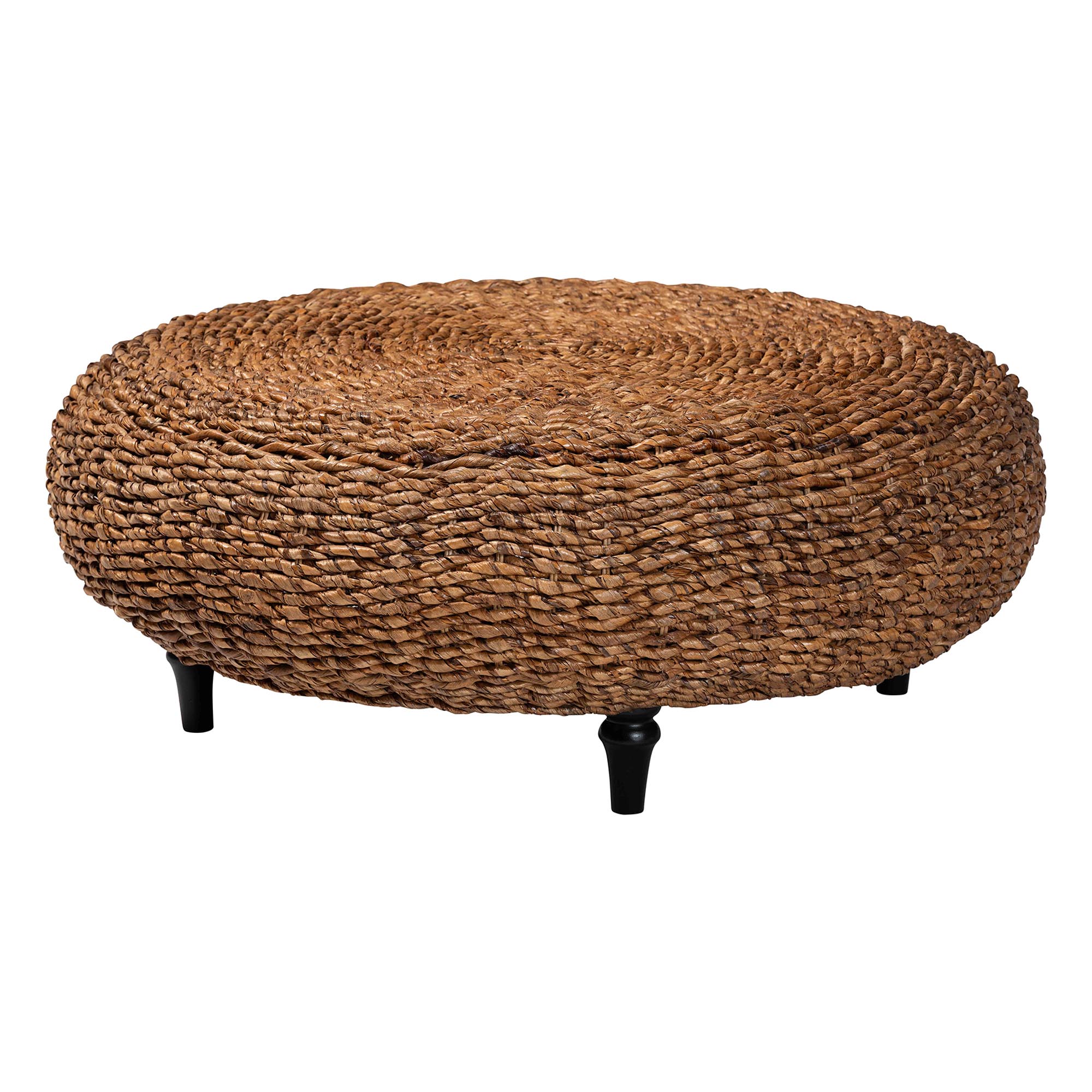 bali & pari Riau Handwoven Seagrass Coffee Table with Wooden Legs - Natural Wicker Round Living Room Table for Living Room or Bedroom Decor