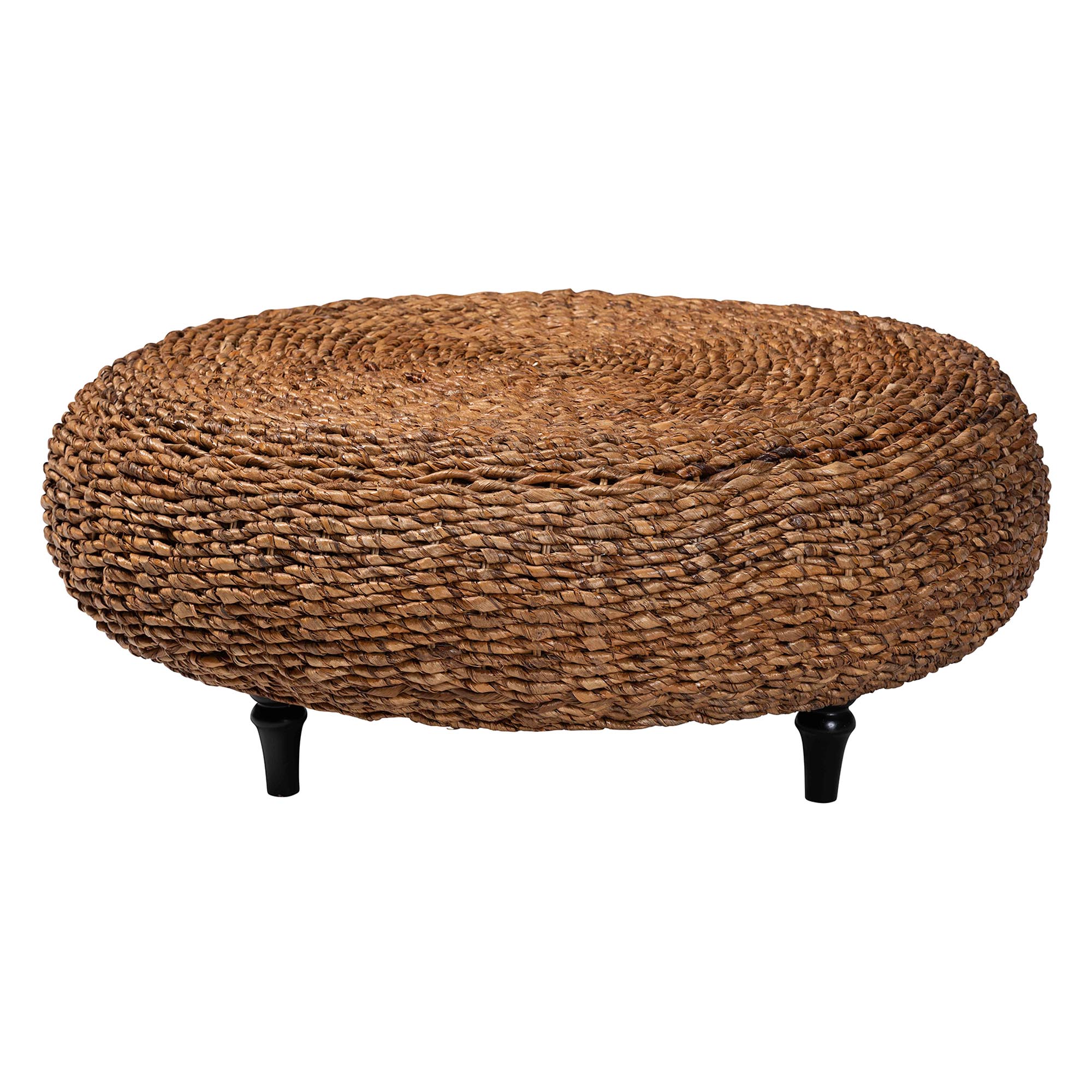 bali & pari Riau Handwoven Seagrass Coffee Table with Wooden Legs - Natural Wicker Round Living Room Table for Living Room or Bedroom Decor