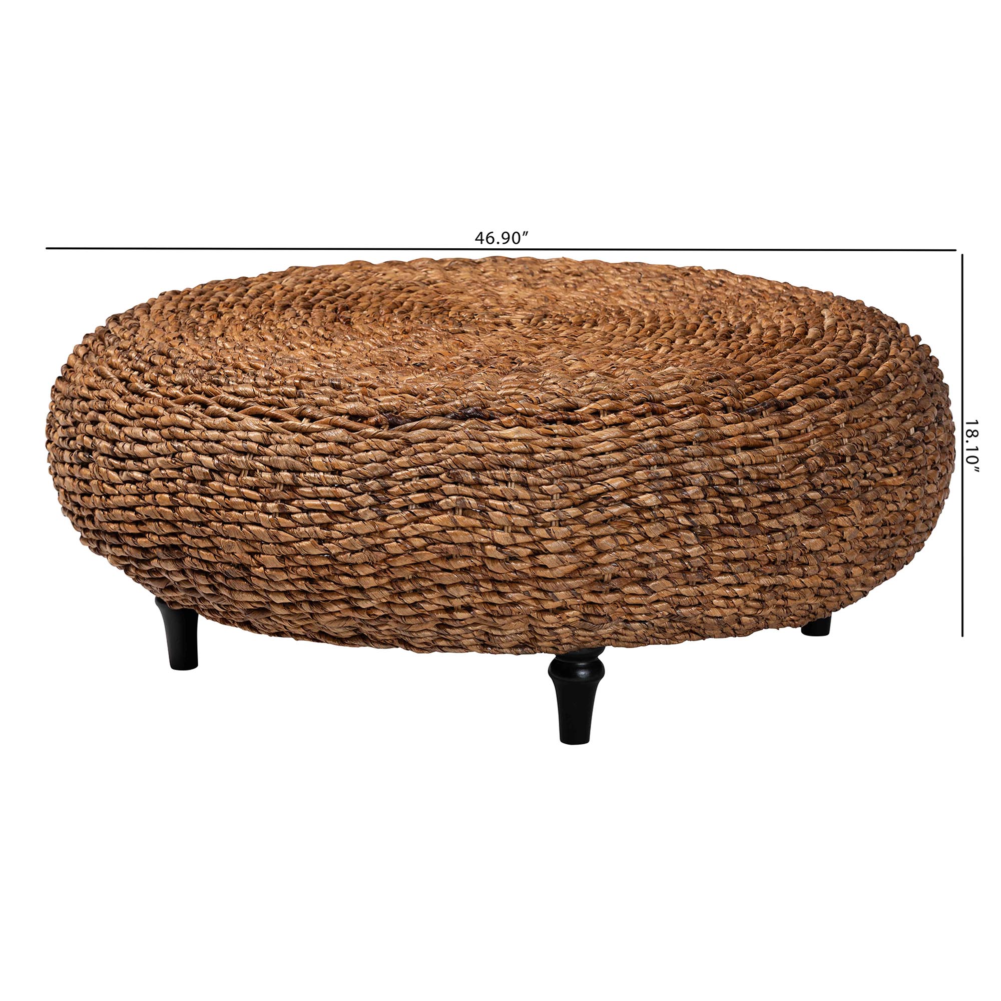 bali & pari Riau Handwoven Seagrass Coffee Table with Wooden Legs - Natural Wicker Round Living Room Table for Living Room or Bedroom Decor