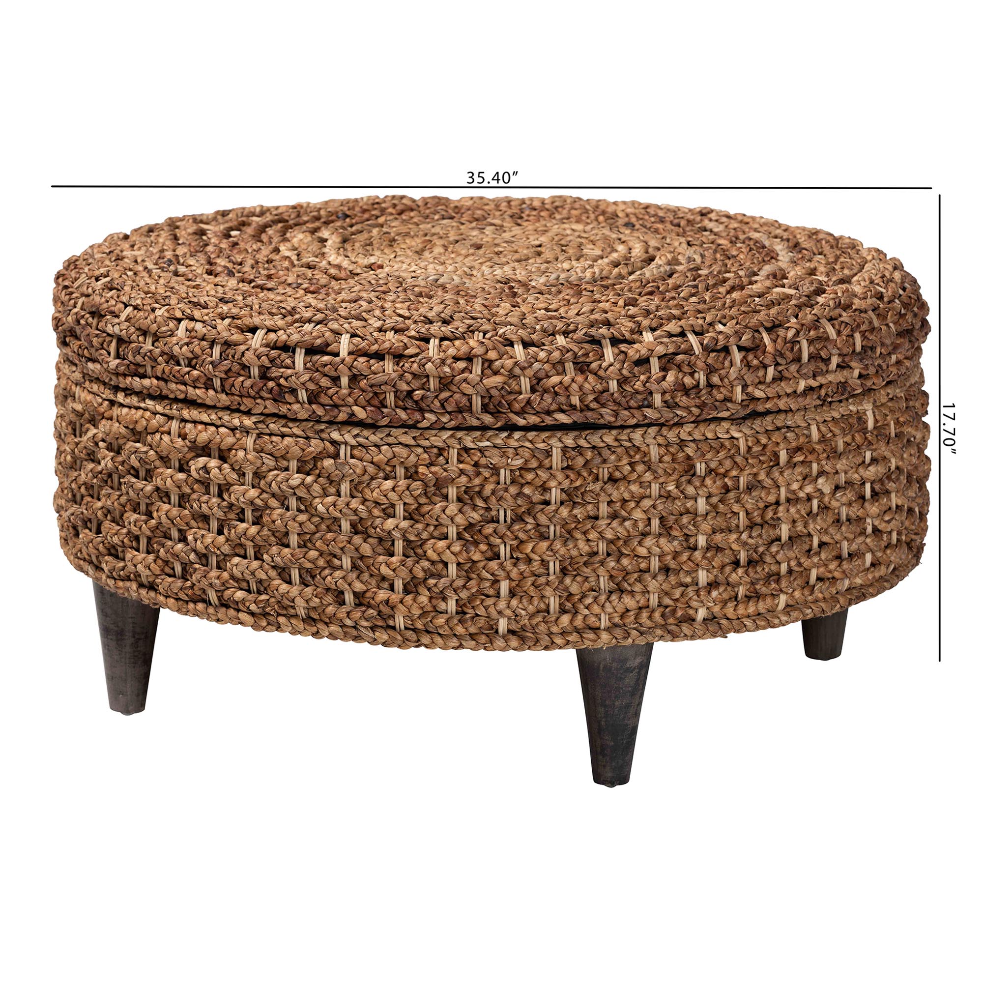 bali & pari Bailey Handwoven Seagrass Storage Ottoman with Lift -Top Lid - Rustic Wicker Trunk or Footrest with Inner Compartment for Living Room or Entryway, Round