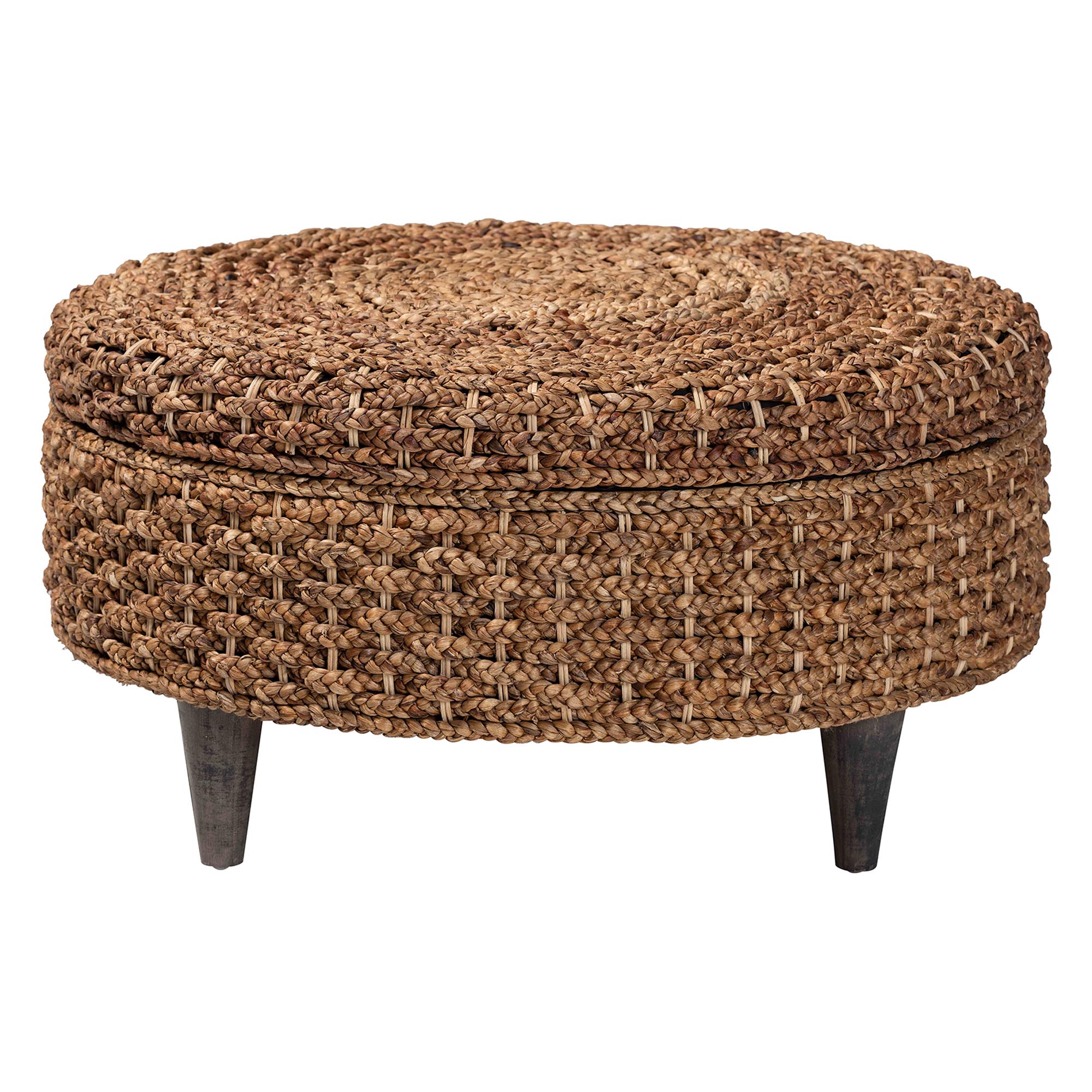 bali & pari Bailey Handwoven Seagrass Storage Ottoman with Lift -Top Lid - Rustic Wicker Trunk or Footrest with Inner Compartment for Living Room or Entryway, Round
