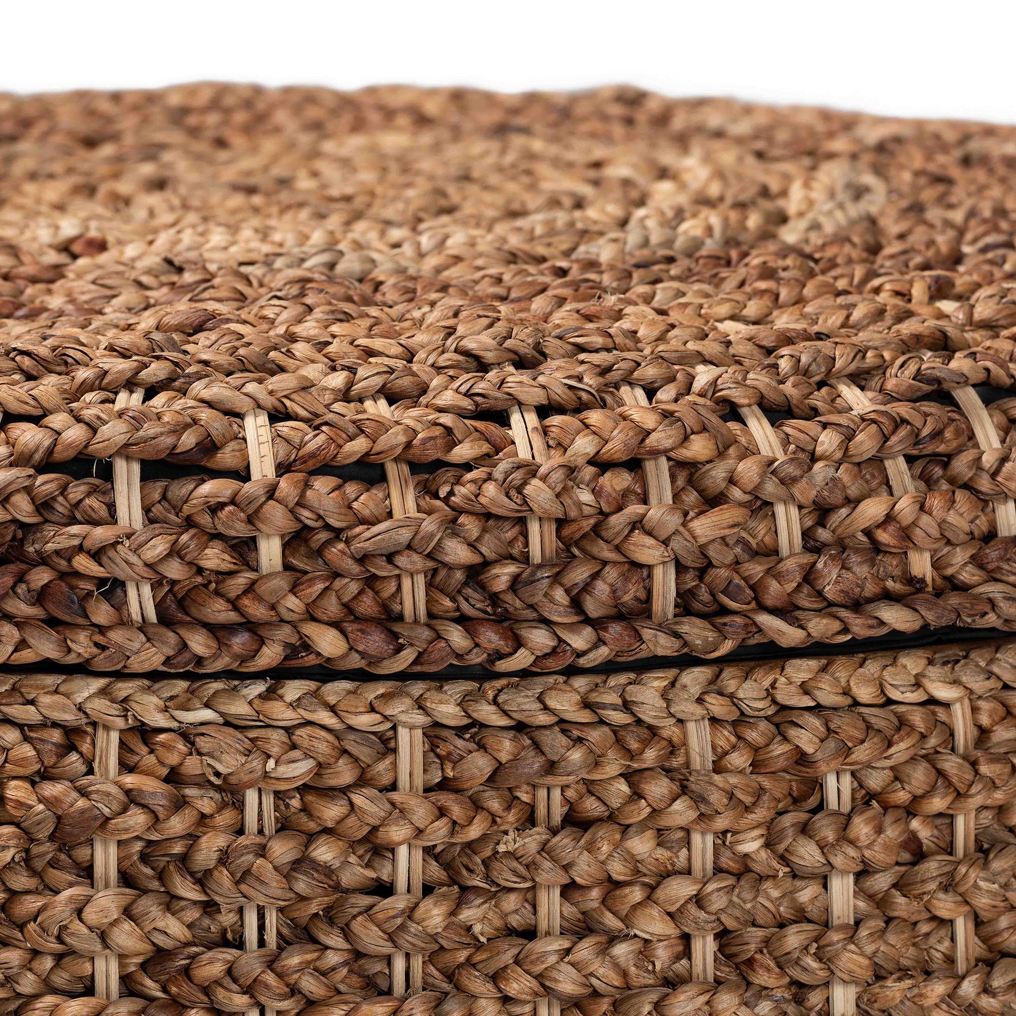bali & pari Bailey Handwoven Seagrass Storage Ottoman with Lift -Top Lid - Rustic Wicker Trunk or Footrest with Inner Compartment for Living Room or Entryway, Round