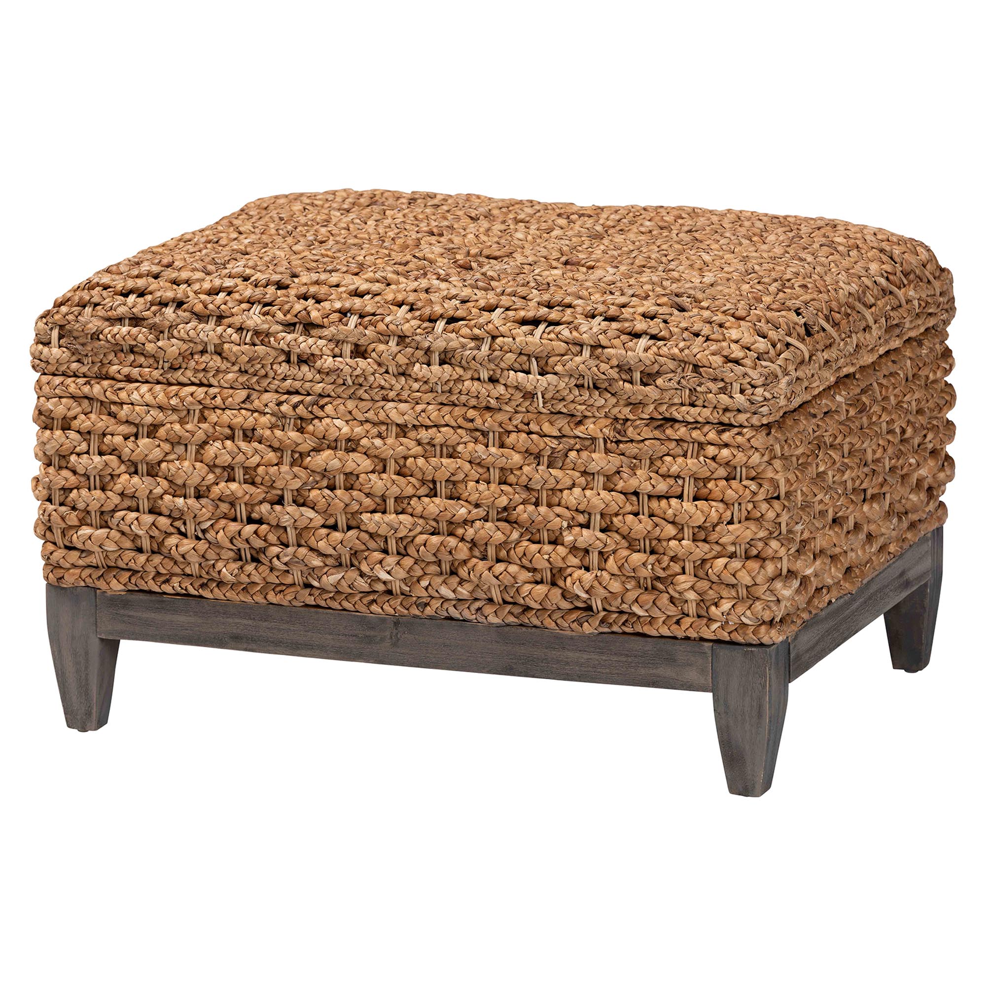 bali & pari Bailey Handwoven Seagrass Storage Ottoman with Lift -Top Lid - Rustic Wicker Trunk or Footrest with Inner Compartment for Living Room or Entryway, Square