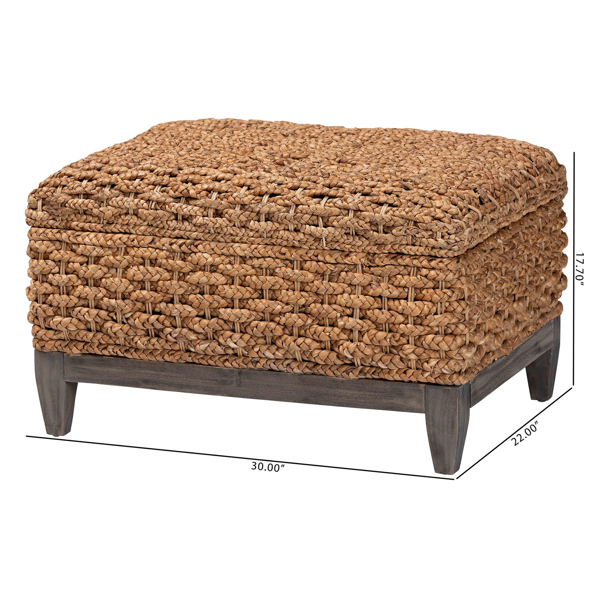 bali & pari Bailey Handwoven Seagrass Storage Ottoman with Lift -Top Lid - Rustic Wicker Trunk or Footrest with Inner Compartment for Living Room or Entryway, Square