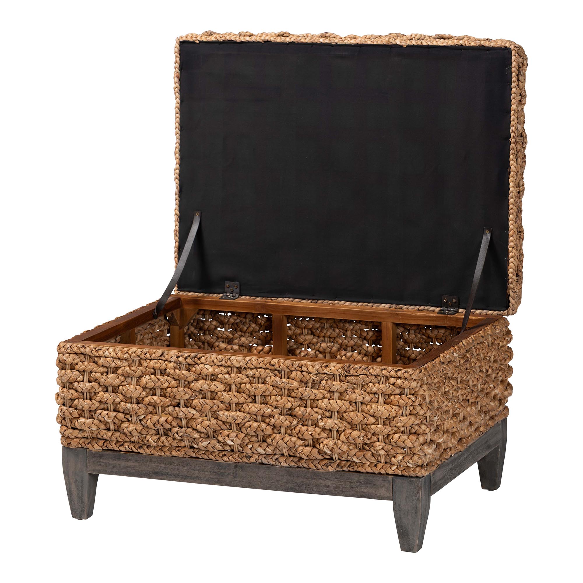 bali & pari Bailey Handwoven Seagrass Storage Ottoman with Lift -Top Lid - Rustic Wicker Trunk or Footrest with Inner Compartment for Living Room or Entryway, Square