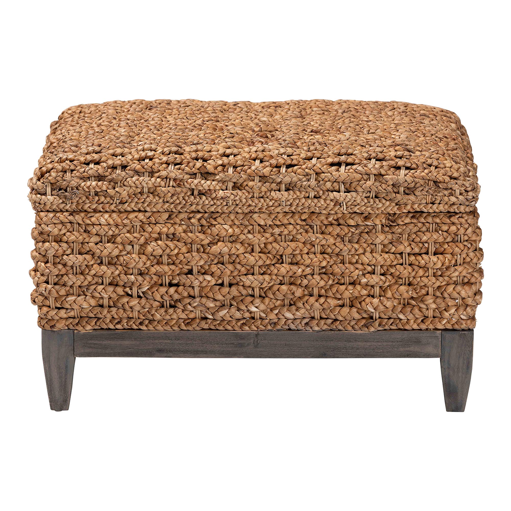 bali & pari Bailey Handwoven Seagrass Storage Ottoman with Lift -Top Lid - Rustic Wicker Trunk or Footrest with Inner Compartment for Living Room or Entryway, Square
