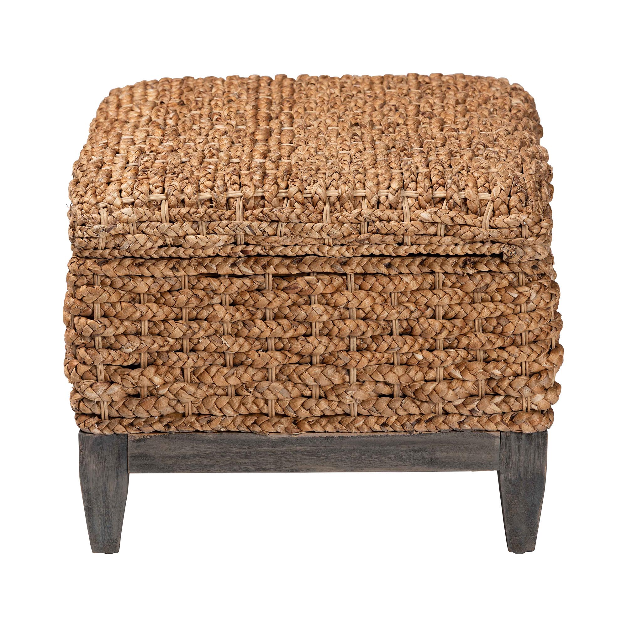 bali & pari Bailey Handwoven Seagrass Storage Ottoman with Lift -Top Lid - Rustic Wicker Trunk or Footrest with Inner Compartment for Living Room or Entryway, Square