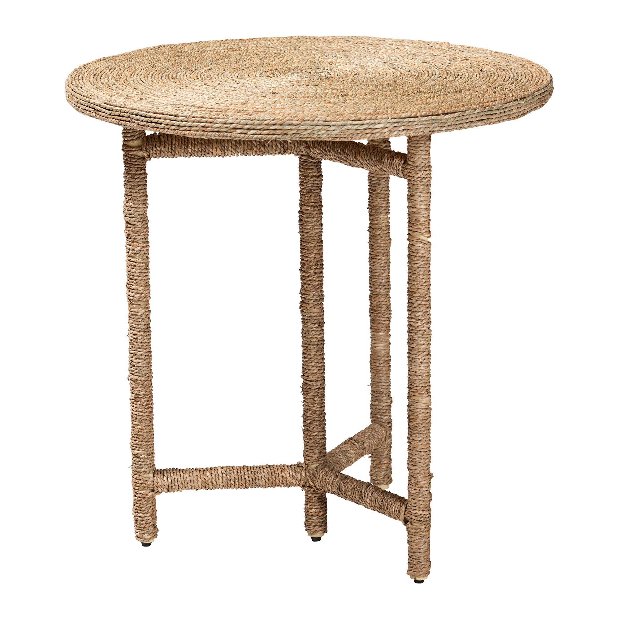 bali & pari Fumito Handwoven Seagrass End Table - Round Boho Side Table with Wrapped Frame, Handmade Coastal Decor for Living Room or Sun Room