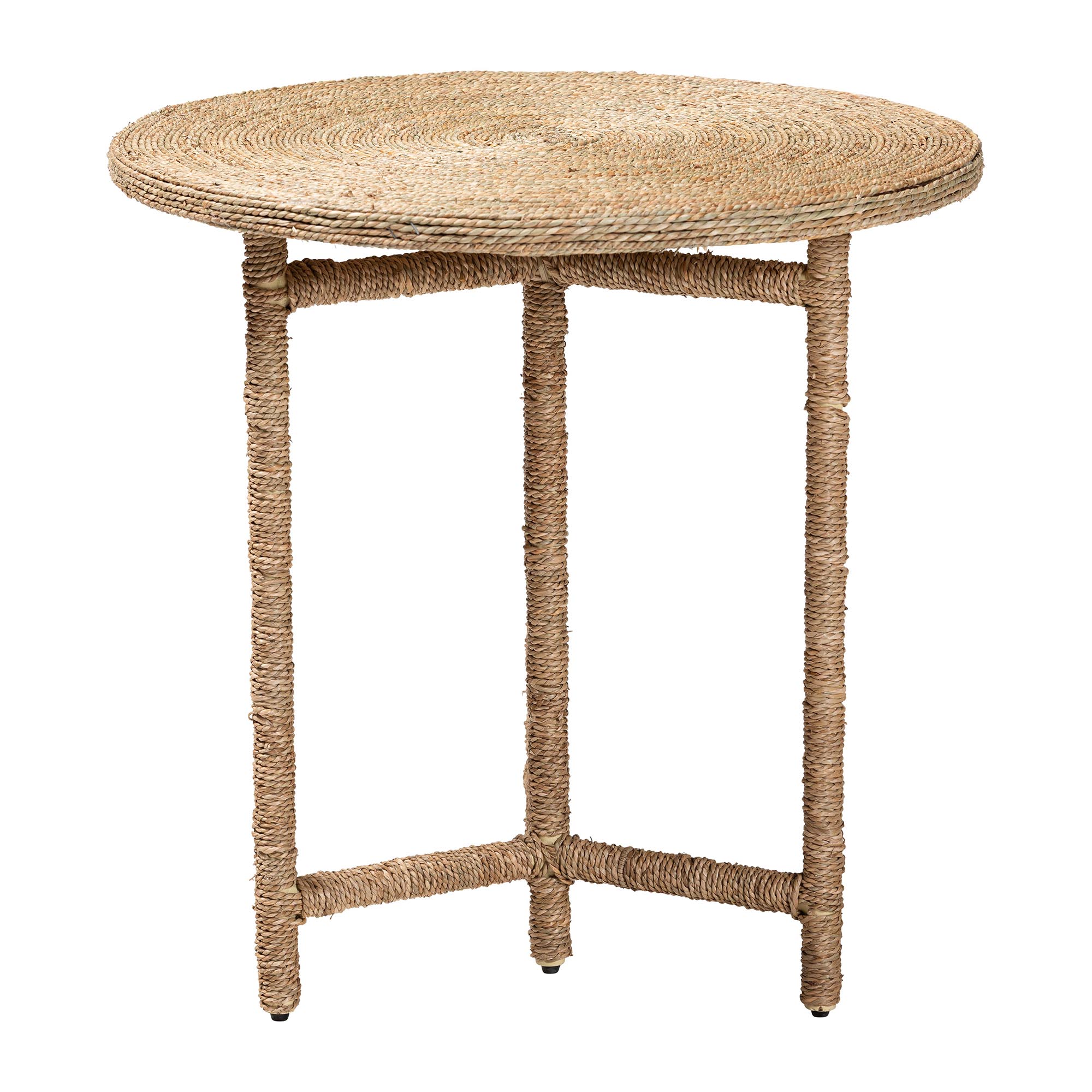 bali & pari Fumito Handwoven Seagrass End Table - Round Boho Side Table with Wrapped Frame, Handmade Coastal Decor for Living Room or Sun Room