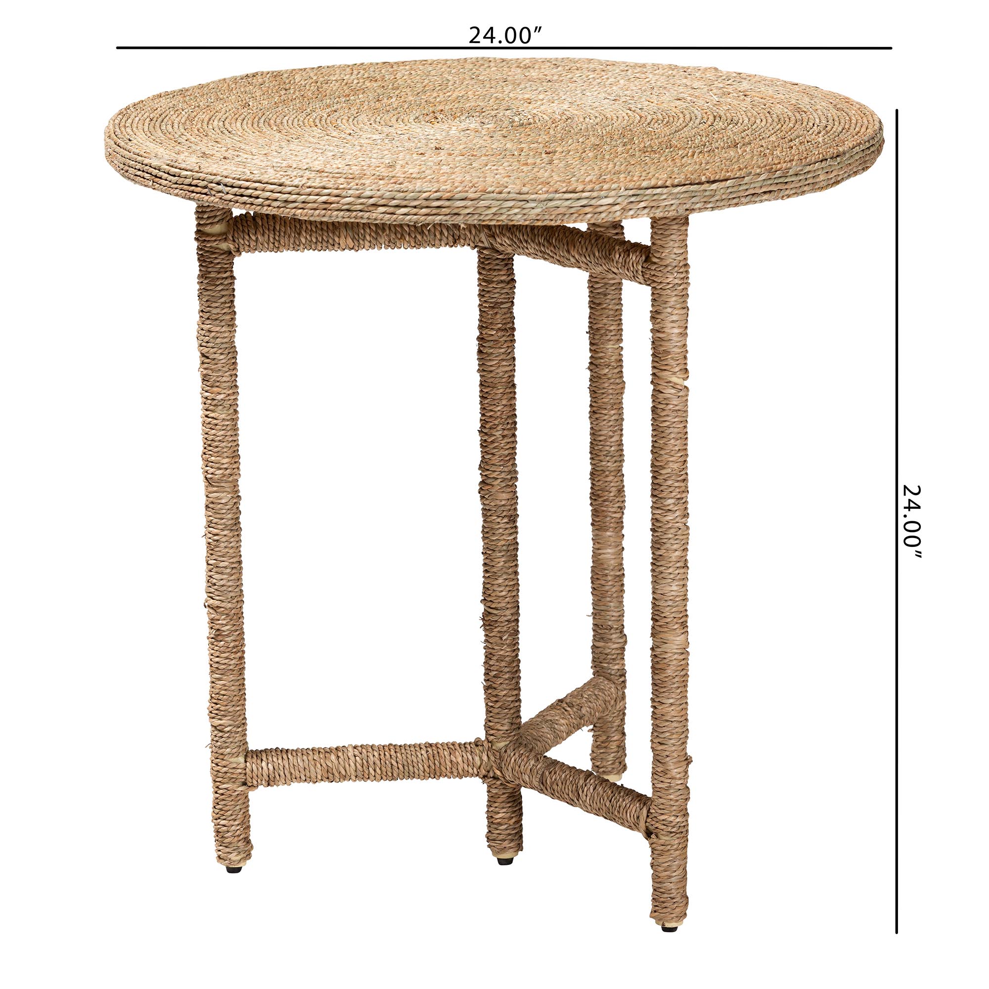 bali & pari Fumito Handwoven Seagrass End Table - Round Boho Side Table with Wrapped Frame, Handmade Coastal Decor for Living Room or Sun Room
