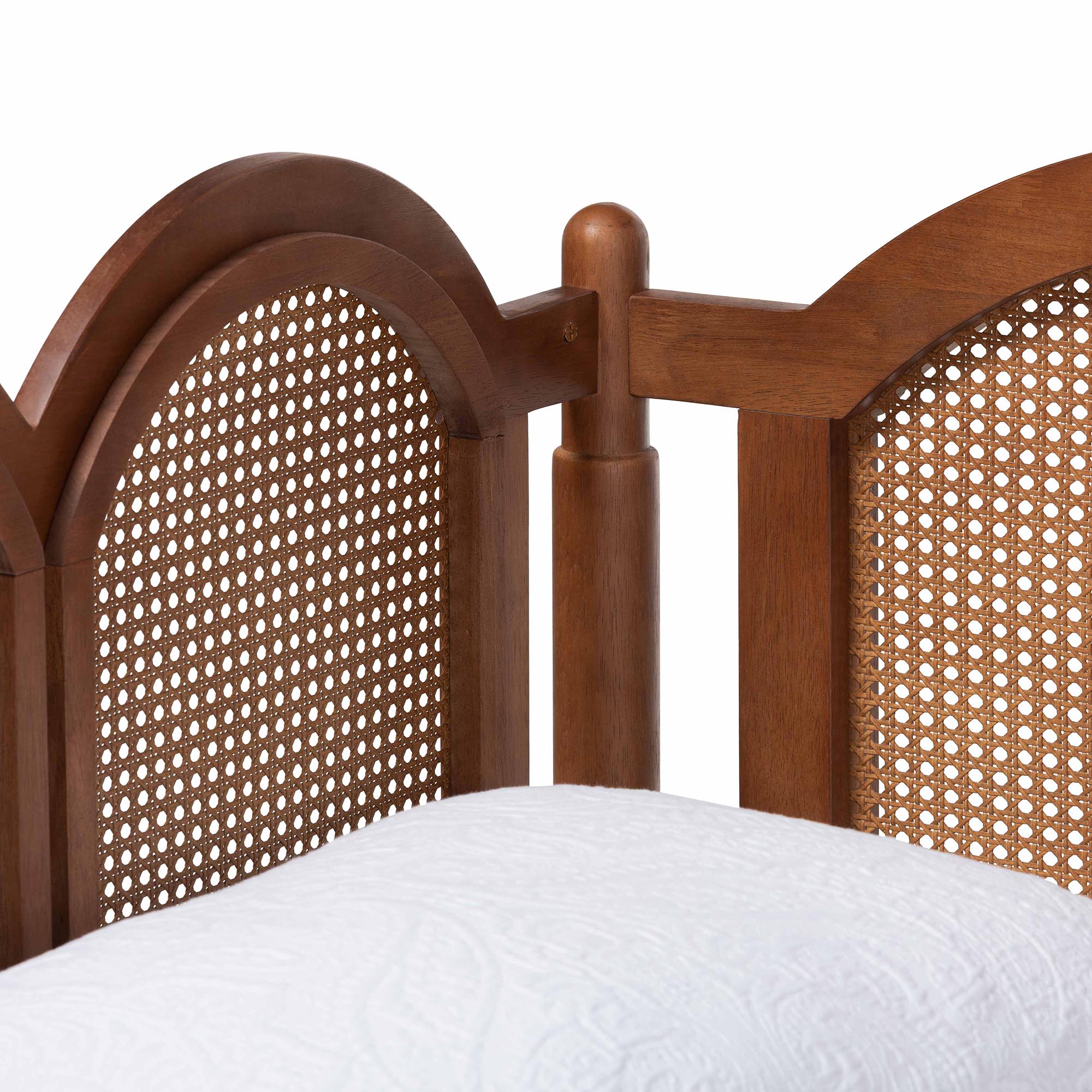 Baxton Studio Carmiya Scalloped Daybed - Twin Size Wooden Frame with Rattan Panels, Arched Boho Coastal Style Bed for Living Room or Guest Bedroom