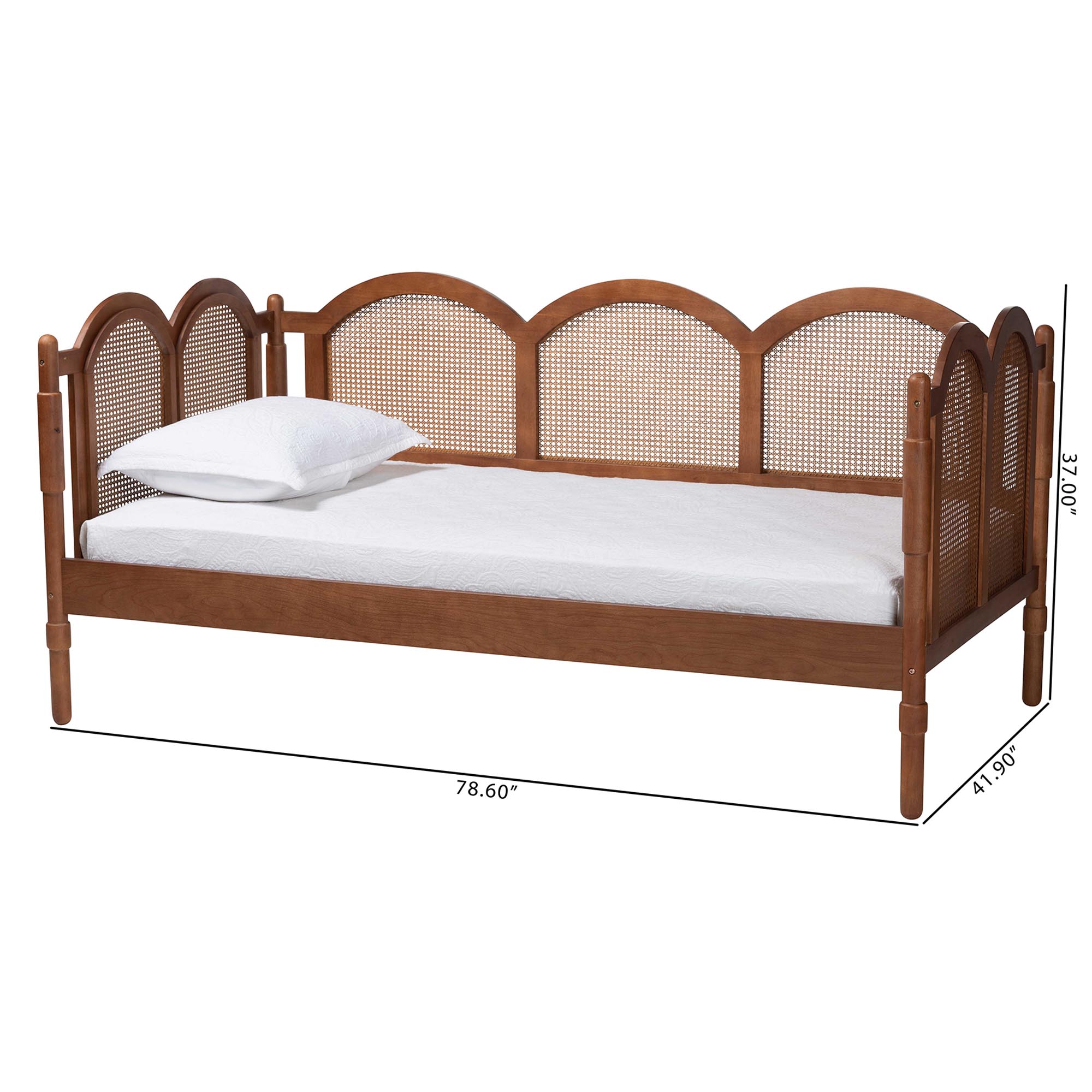 Baxton Studio Carmiya Scalloped Daybed - Twin Size Wooden Frame with Rattan Panels, Arched Boho Coastal Style Bed for Living Room or Guest Bedroom