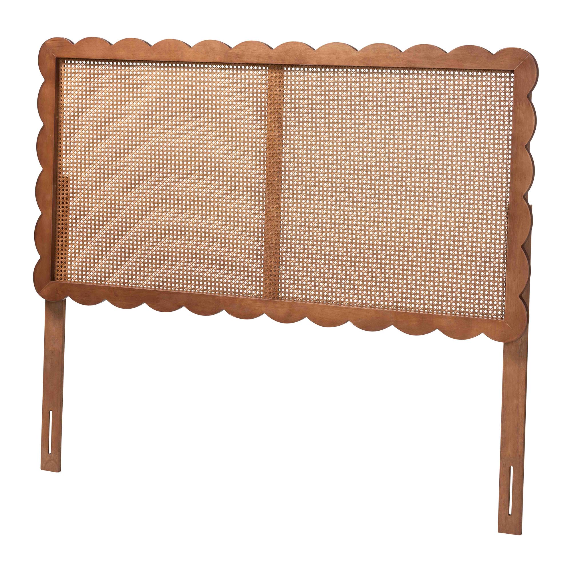 Baxton Studio Orianthe Scalloped Headboard - Boho Chic Bed Backrest with Cane Woven Panel, Modern Minimalist Bedroom Decor, Queen Size