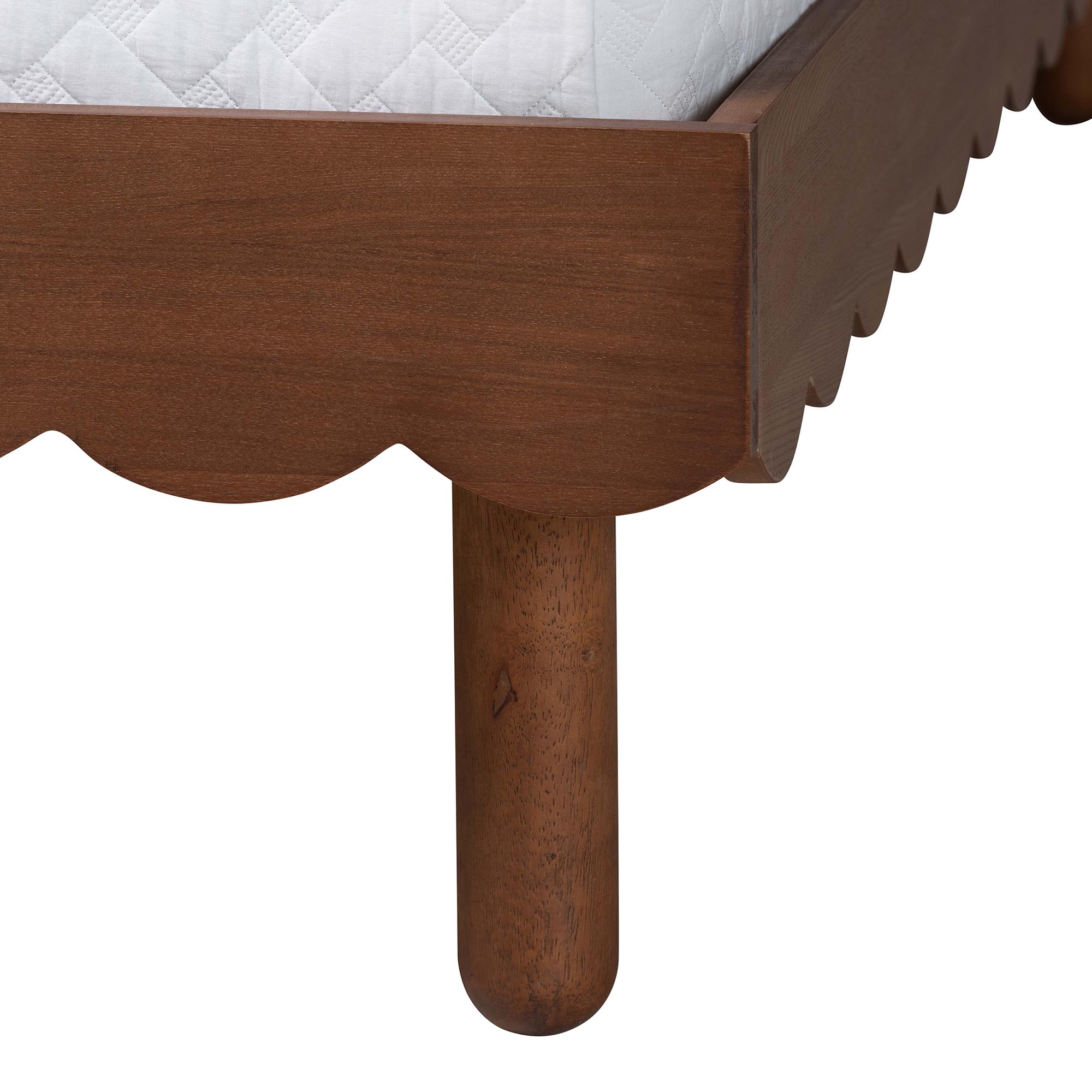 Baxton Studio Orianthe Scalloped Platform Bed with Woven Rattan Headboard - Solid Wood Bed Frame with Curved Edge Design, Modern Minimalist Bedroom Furniture, Queen Size