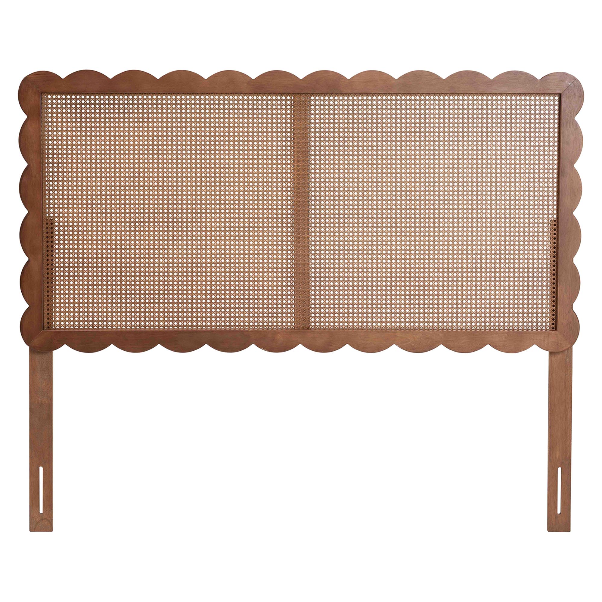 Baxton Studio Orianthe Scalloped Headboard - Boho Chic Bed Backrest with Cane Woven Panel, Modern Minimalist Bedroom Decor, Queen Size