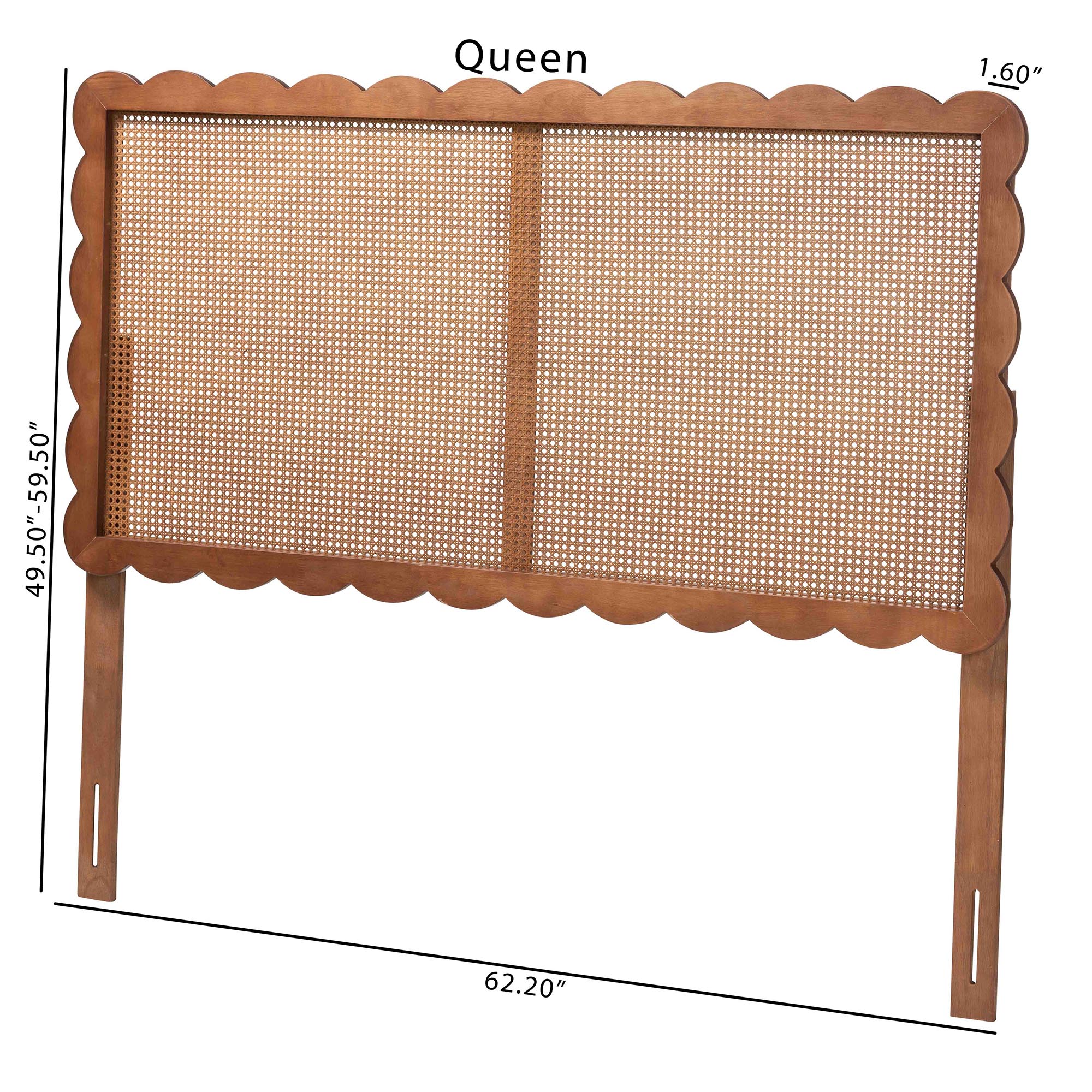 Baxton Studio Orianthe Scalloped Headboard - Boho Chic Bed Backrest with Cane Woven Panel, Modern Minimalist Bedroom Decor, Queen Size