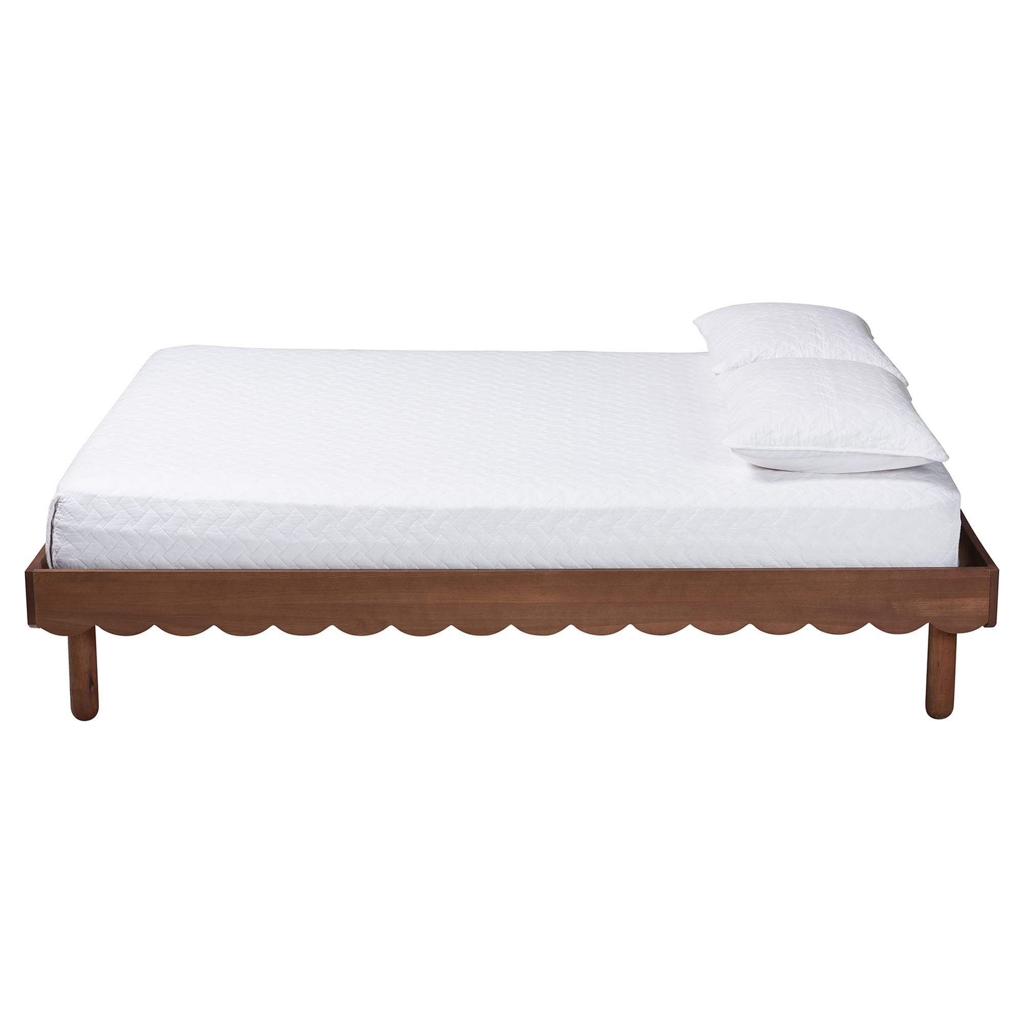 Baxton Studio Orianthe Wood Platform Bed Frame with Scalloped Edge Design - Low Profile Bed Base with Round Legs, Modern Minimalist Bedroom Furniture, Queen Size