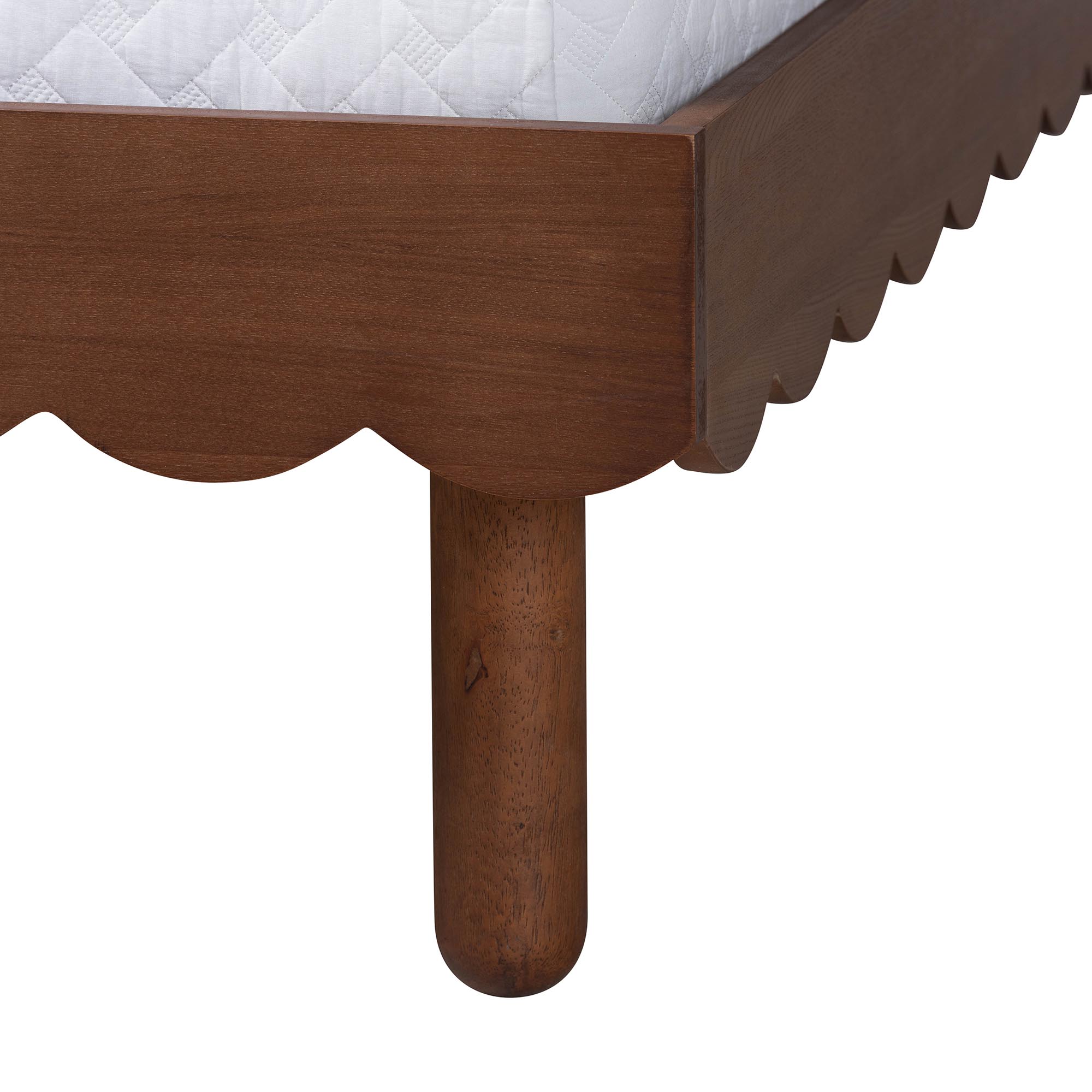 Baxton Studio Orianthe Wood Platform Bed Frame with Scalloped Edge Design - Low Profile Bed Base with Round Legs, Modern Minimalist Bedroom Furniture, Queen Size