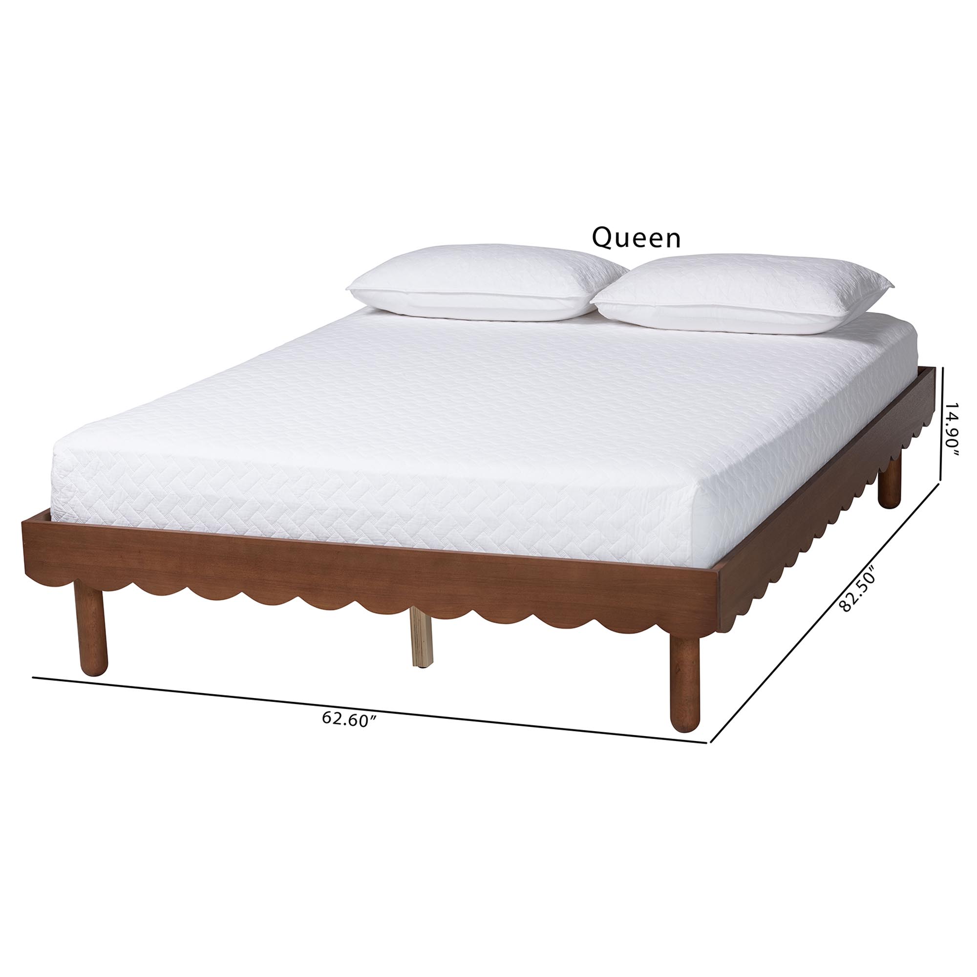 Baxton Studio Orianthe Wood Platform Bed Frame with Scalloped Edge Design - Low Profile Bed Base with Round Legs, Modern Minimalist Bedroom Furniture, Queen Size