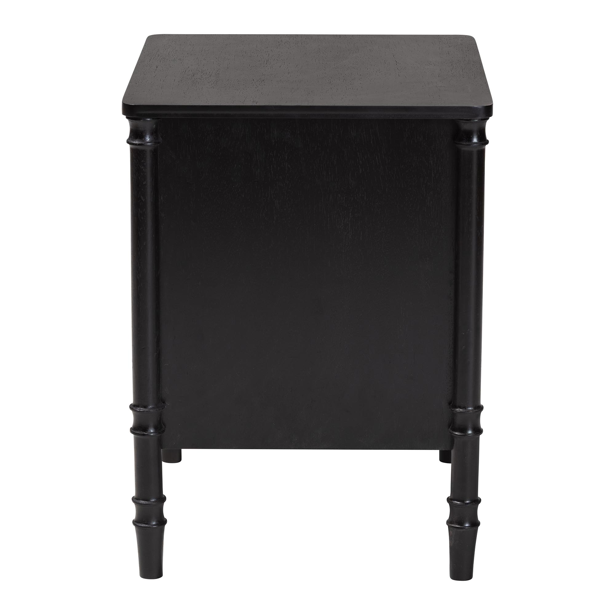 Baxton Studio Marisela Black Wood Nightstand with Gold Handles - 2-Drawer Bedside Table with Bamboo-Inspired Legs, Modern Transitional Accent Furniture for Bedroom or Guest Room