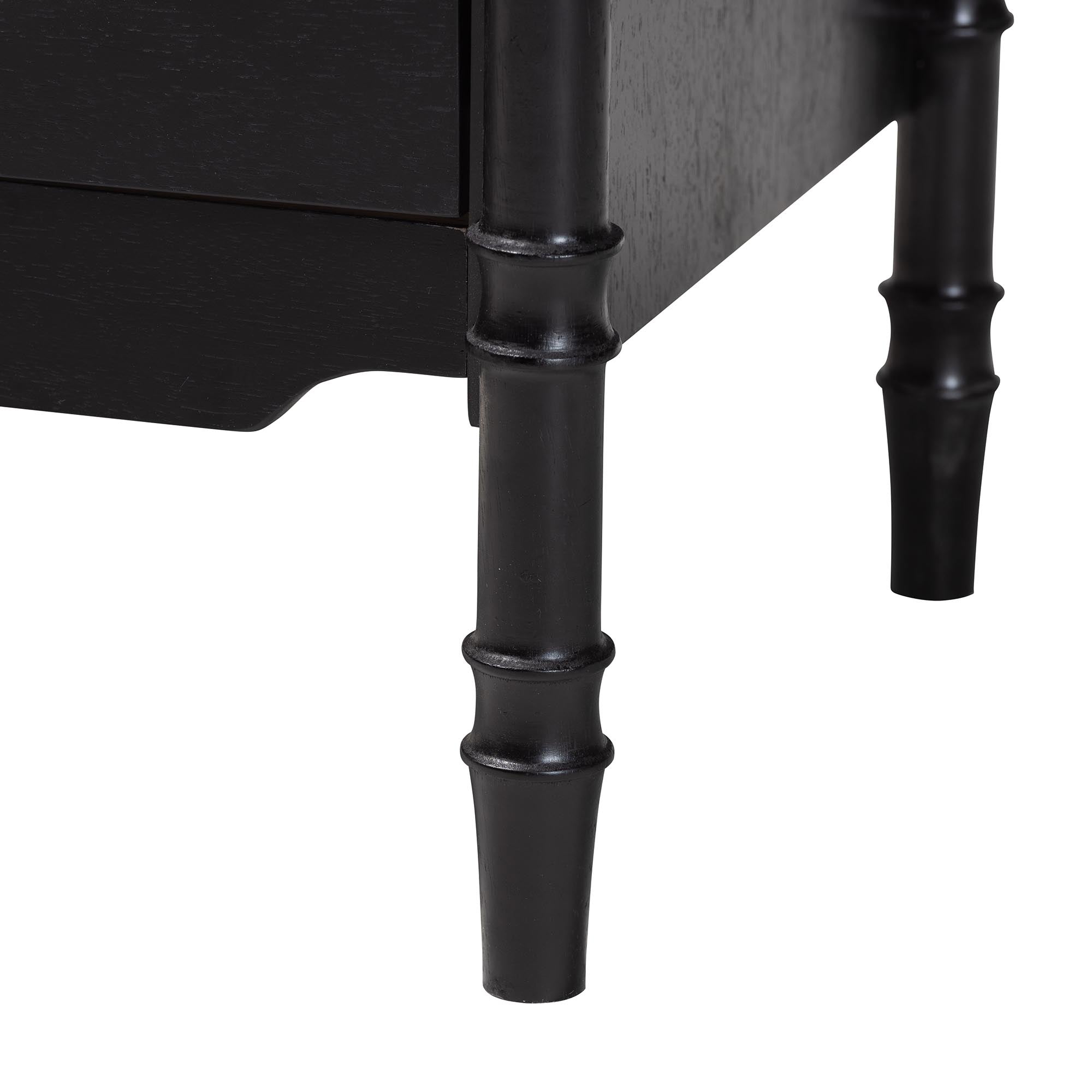 Baxton Studio Marisela Black Wood Nightstand with Gold Handles - 2-Drawer Bedside Table with Bamboo-Inspired Legs, Modern Transitional Accent Furniture for Bedroom or Guest Room