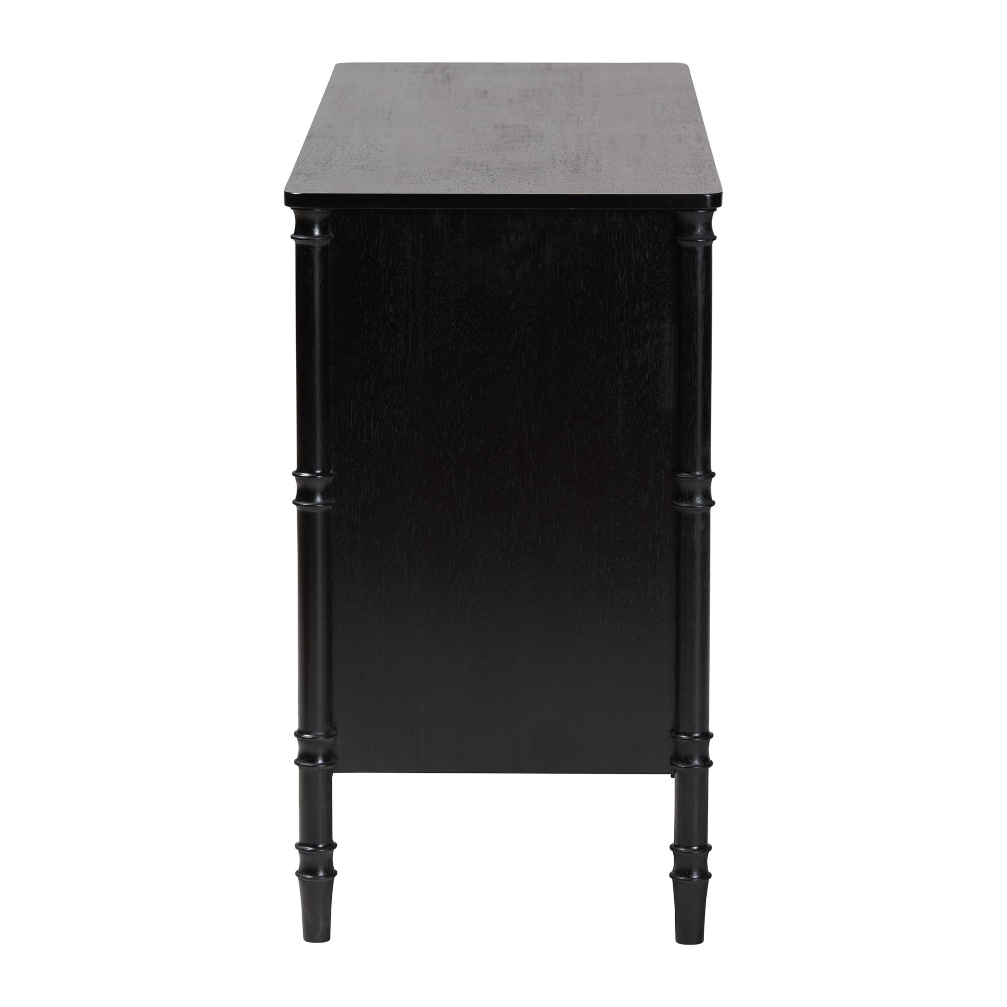 Baxton Studio Marisela Black Wood Dresser with Drawers - Bamboo-Inspired Legs and Brass Handles, 6-Drawer Modern Transitional Bedroom Storage Unit