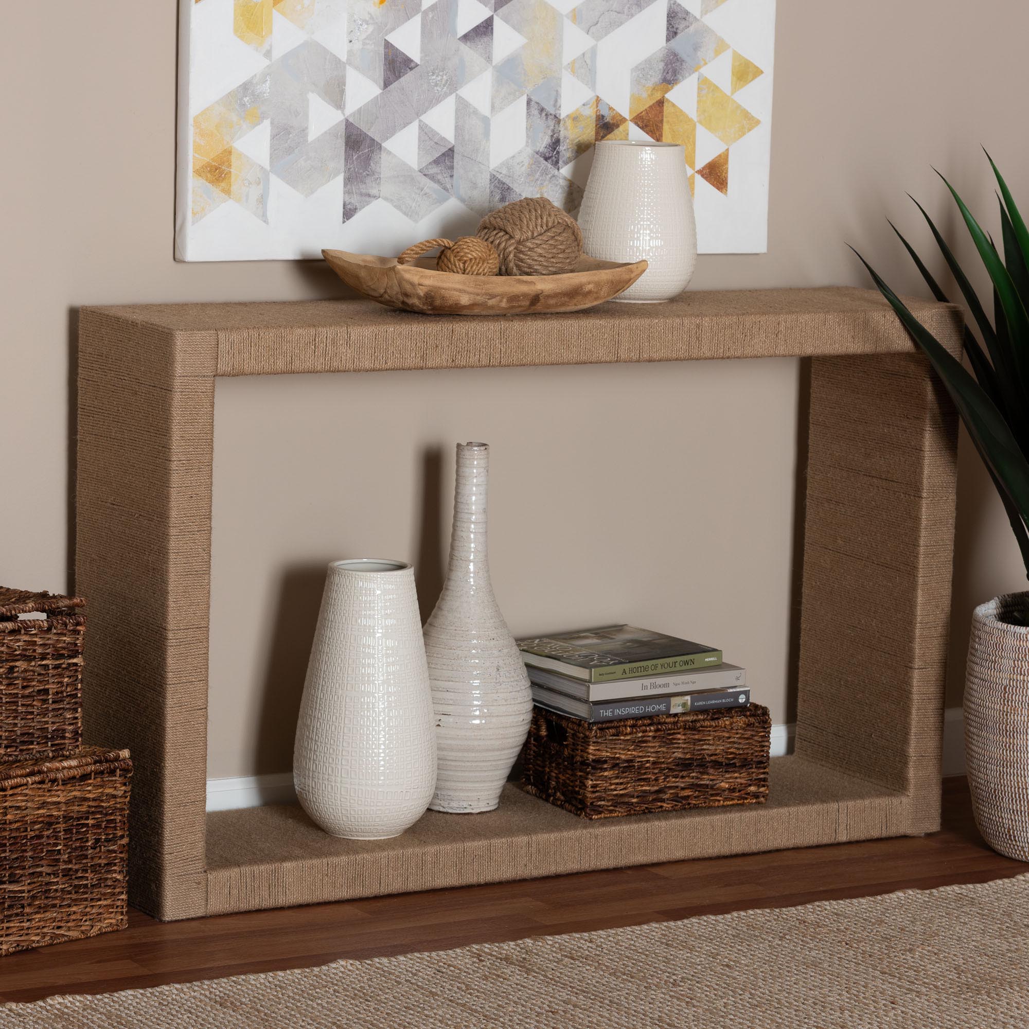 bali & pari Rajiya Handwoven Jute Console Table - Rectangular Open-Frame Entryway Table with Natural Texture, Minimalist Coastal Boho Accent for Living Room or Hallway Decor