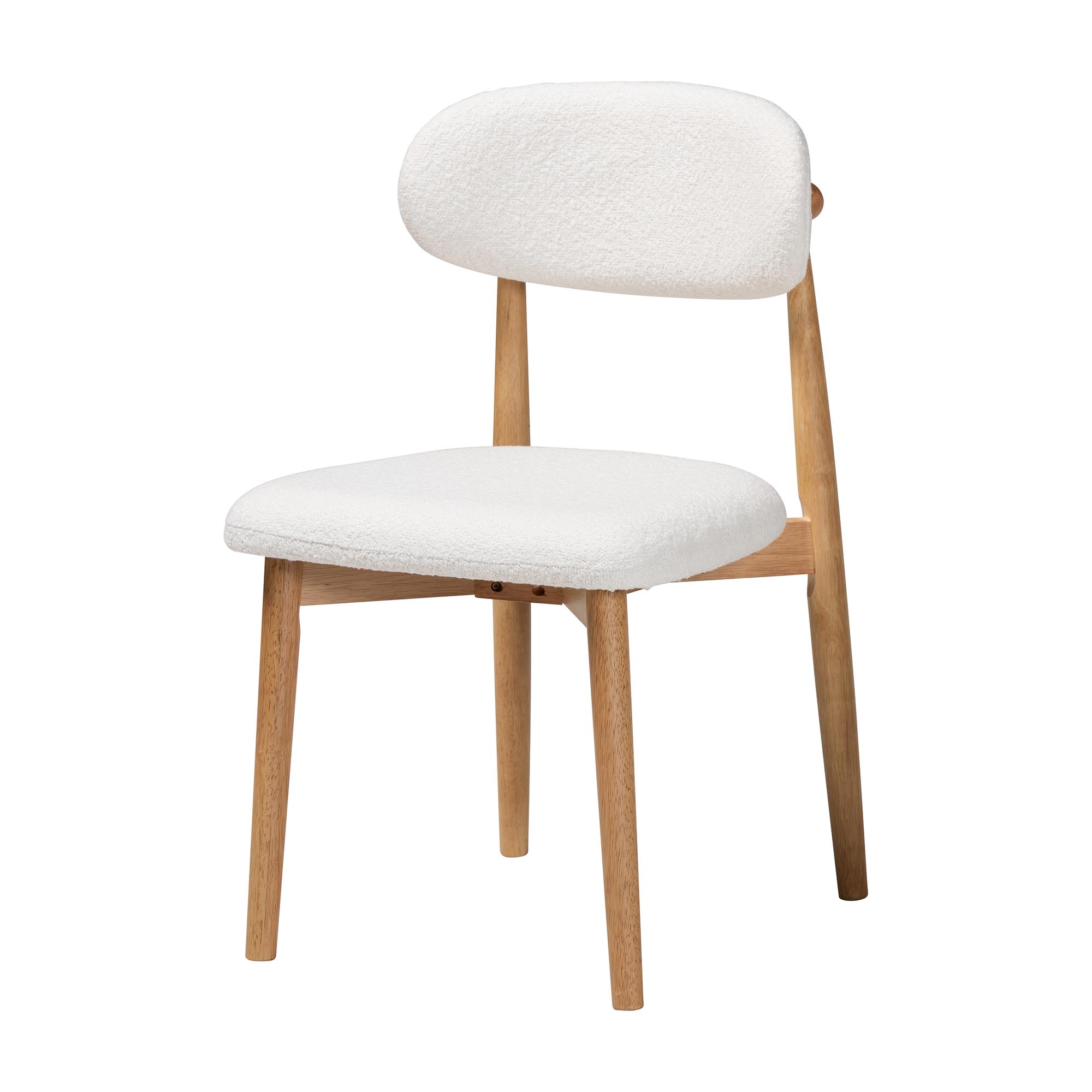 Baxton Studio Emily 5-Piece Dining Set - Solid Wood Rectangular Table with Boucle Upholstered Chairs, Mid-Century Modern Dining Furniture for Kitchen or Dining Room, Natural and White