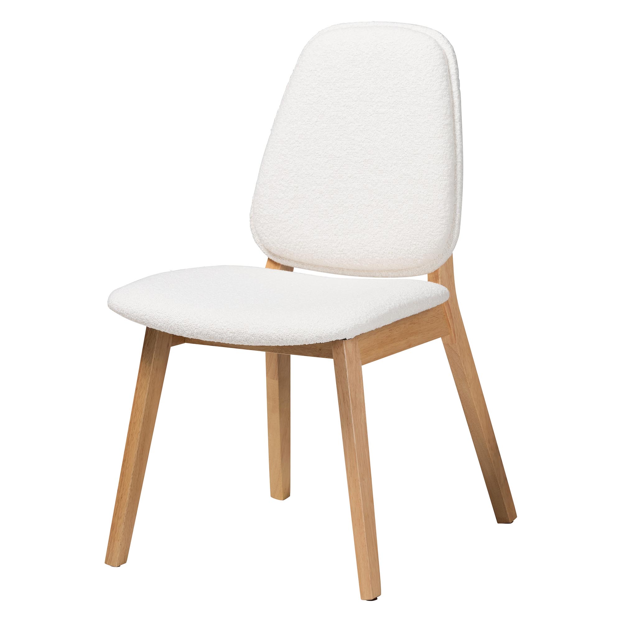 Baxton Studio Hudson 5-Piece Dining Set - Solid Wood Rectangular Table with Boucle Upholstered Chairs, Mid-Century Modern Dining Furniture for Kitchen or Dining Room, Natural and White
