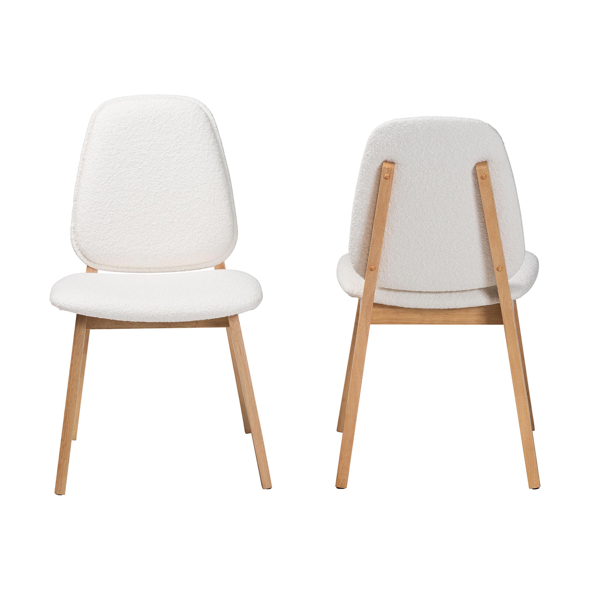 Baxton Studio Hudson Boucle Upholstered Dining Chair Set of 2- Mid-Century Modern Side Chair with Solid Wood Frame and Rounded Backrest, Natural and White