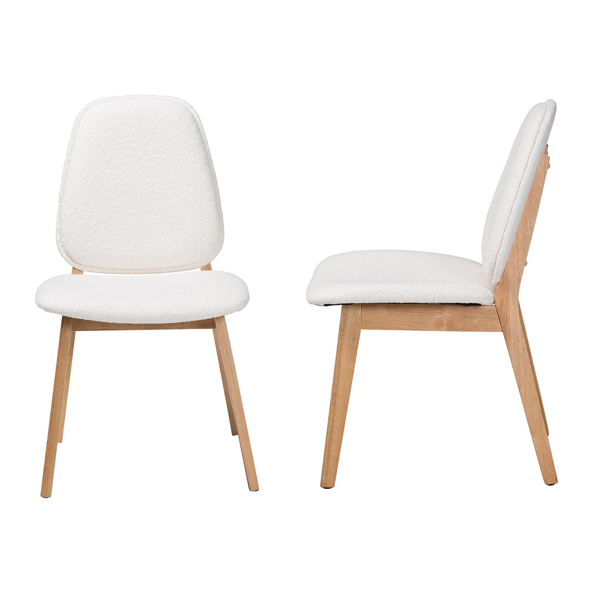 Baxton Studio Hudson Boucle Upholstered Dining Chair Set of 2- Mid-Century Modern Side Chair with Solid Wood Frame and Rounded Backrest, Natural and White