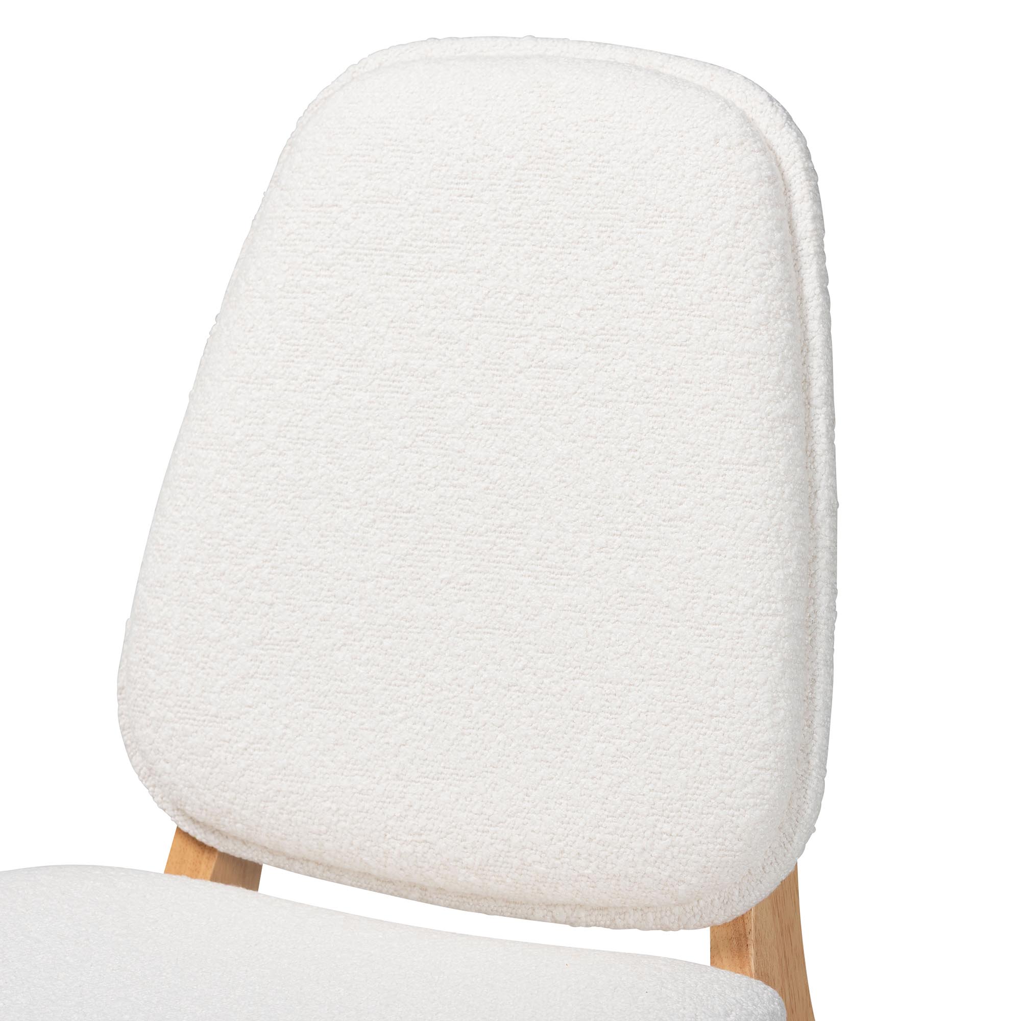 Baxton Studio Hudson Boucle Upholstered Dining Chair Set of 2- Mid-Century Modern Side Chair with Solid Wood Frame and Rounded Backrest, Natural and White