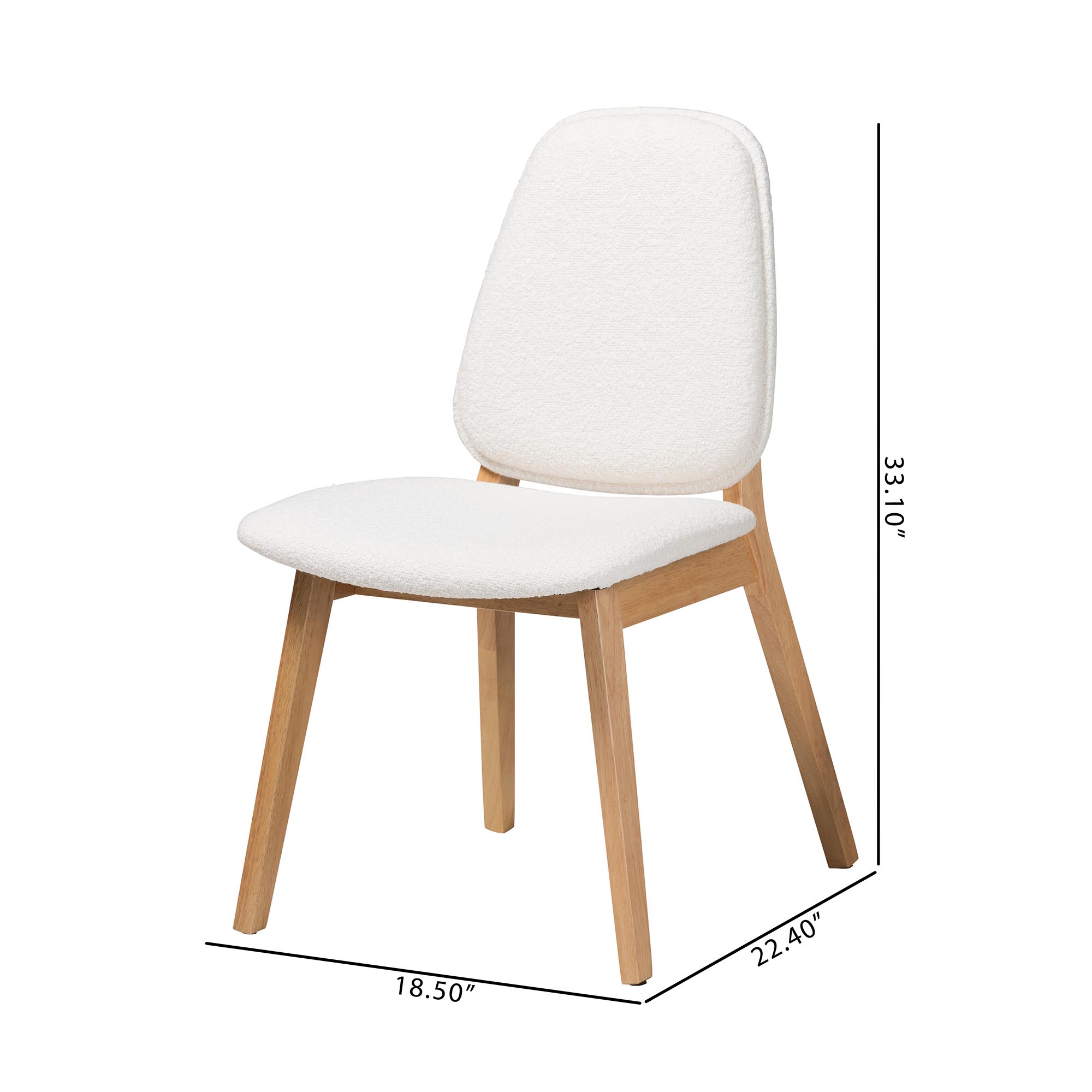 Baxton Studio Hudson Boucle Upholstered Dining Chair Set of 2- Mid-Century Modern Side Chair with Solid Wood Frame and Rounded Backrest, Natural and White