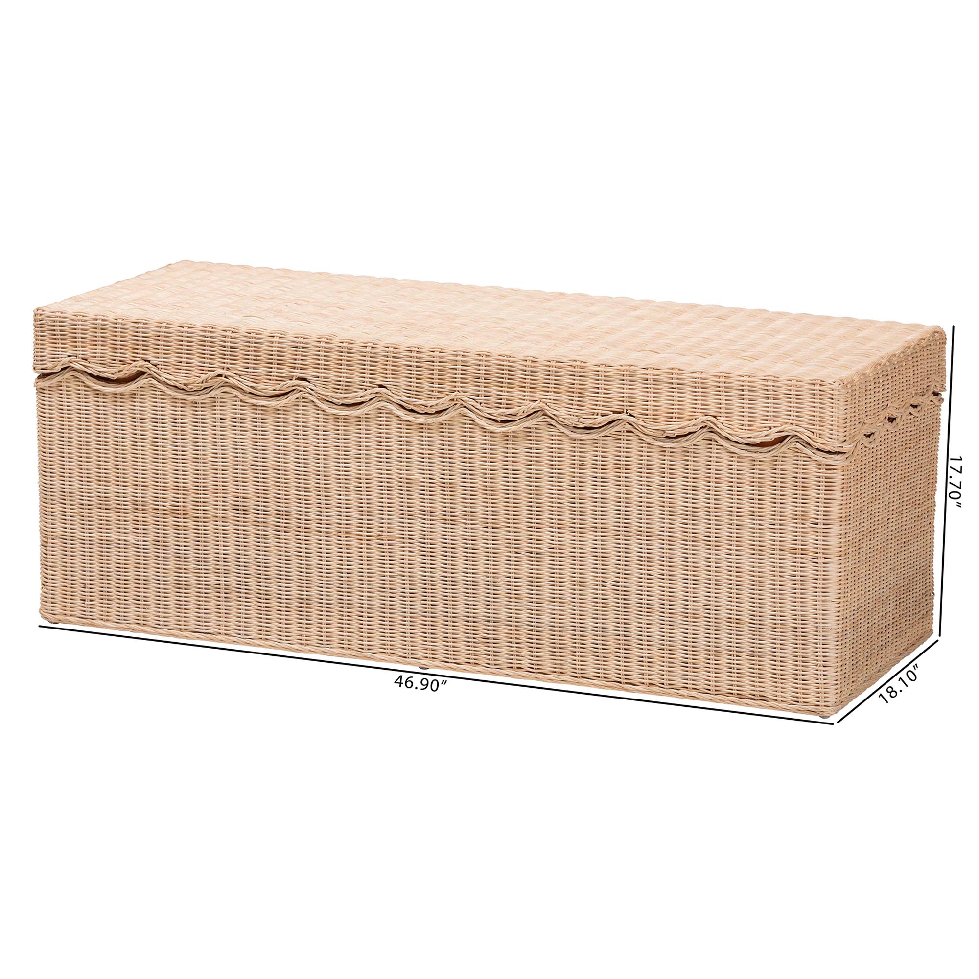 bali & pari Damita Scallop Natural Rattan Chest with Lift -top Lid - Coastal Boho Style Storage Bench for Bedroom, Entryway, or Living Room Organization