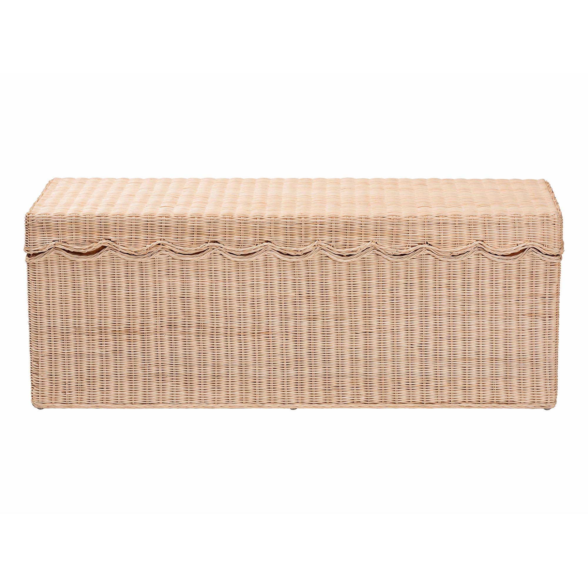 bali & pari Damita Scallop Natural Rattan Chest with Lift -top Lid - Coastal Boho Style Storage Bench for Bedroom, Entryway, or Living Room Organization