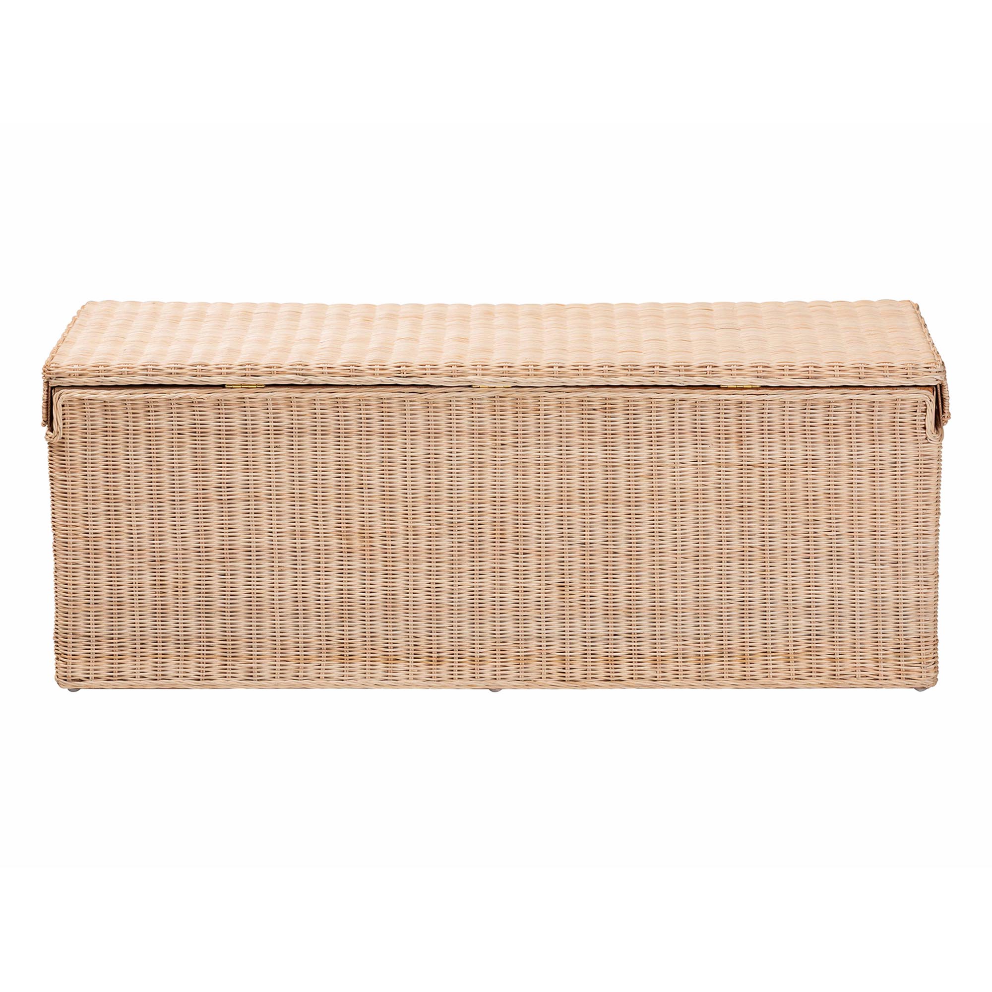 bali & pari Damita Scallop Natural Rattan Chest with Lift -top Lid - Coastal Boho Style Storage Bench for Bedroom, Entryway, or Living Room Organization