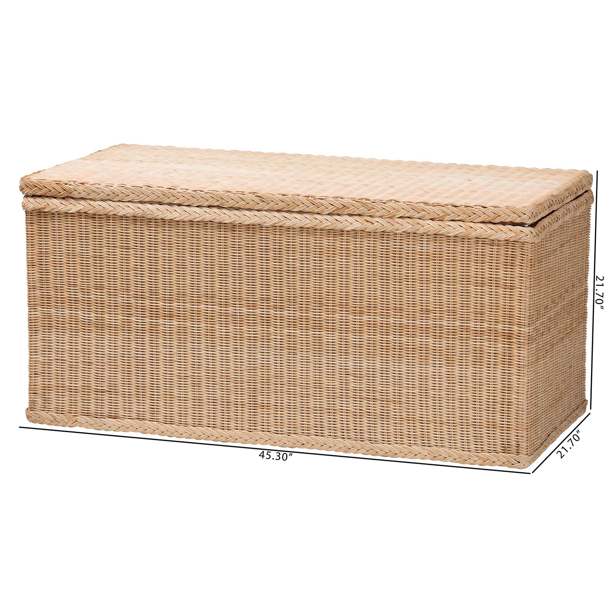 bali & pari Caden Braided Natural Rattan Chest with Lift -top Lid - Coastal Boho Style Storage Bench for Bedroom, Entryway, or Living Room Organization
