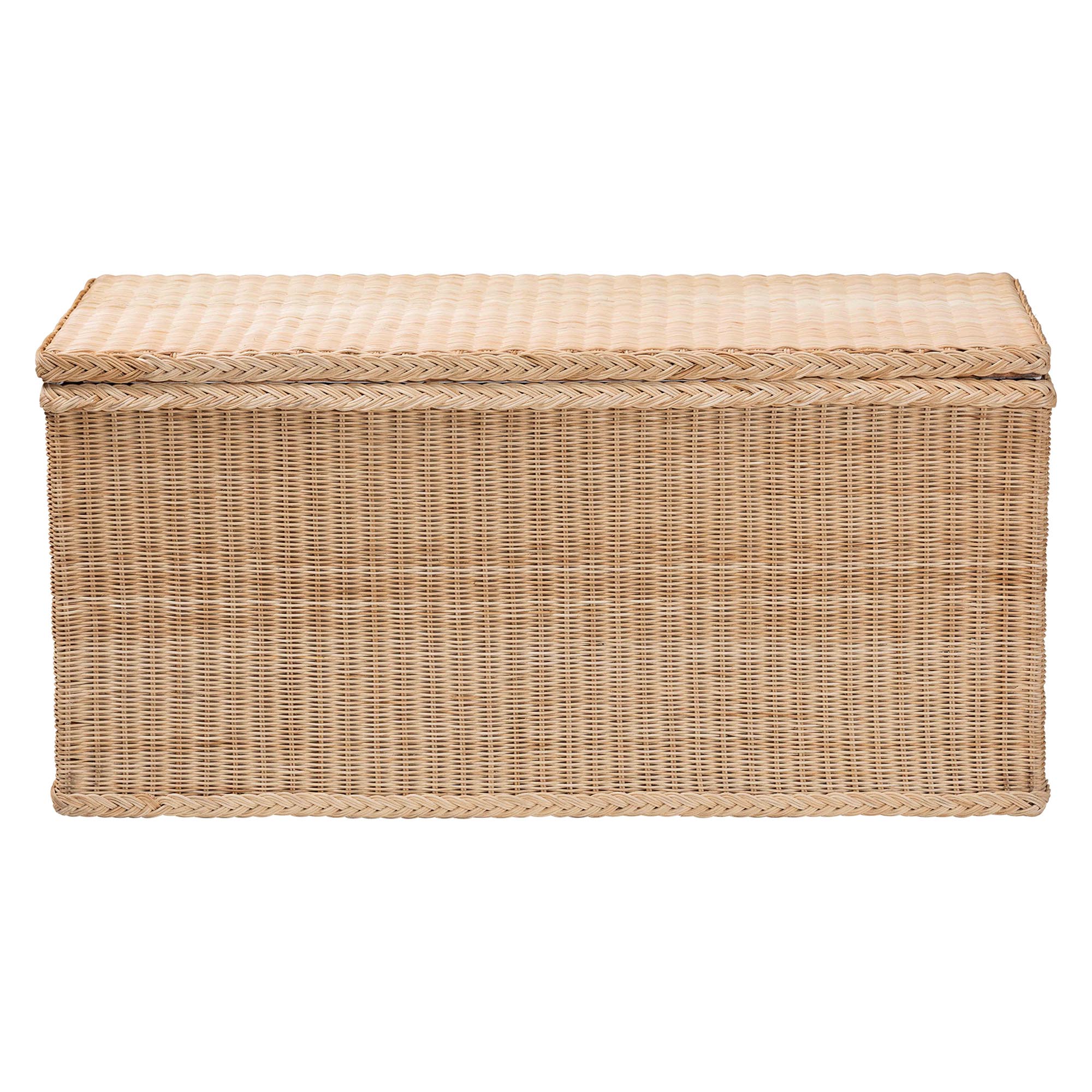 bali & pari Caden Braided Natural Rattan Chest with Lift -top Lid - Coastal Boho Style Storage Bench for Bedroom, Entryway, or Living Room Organization