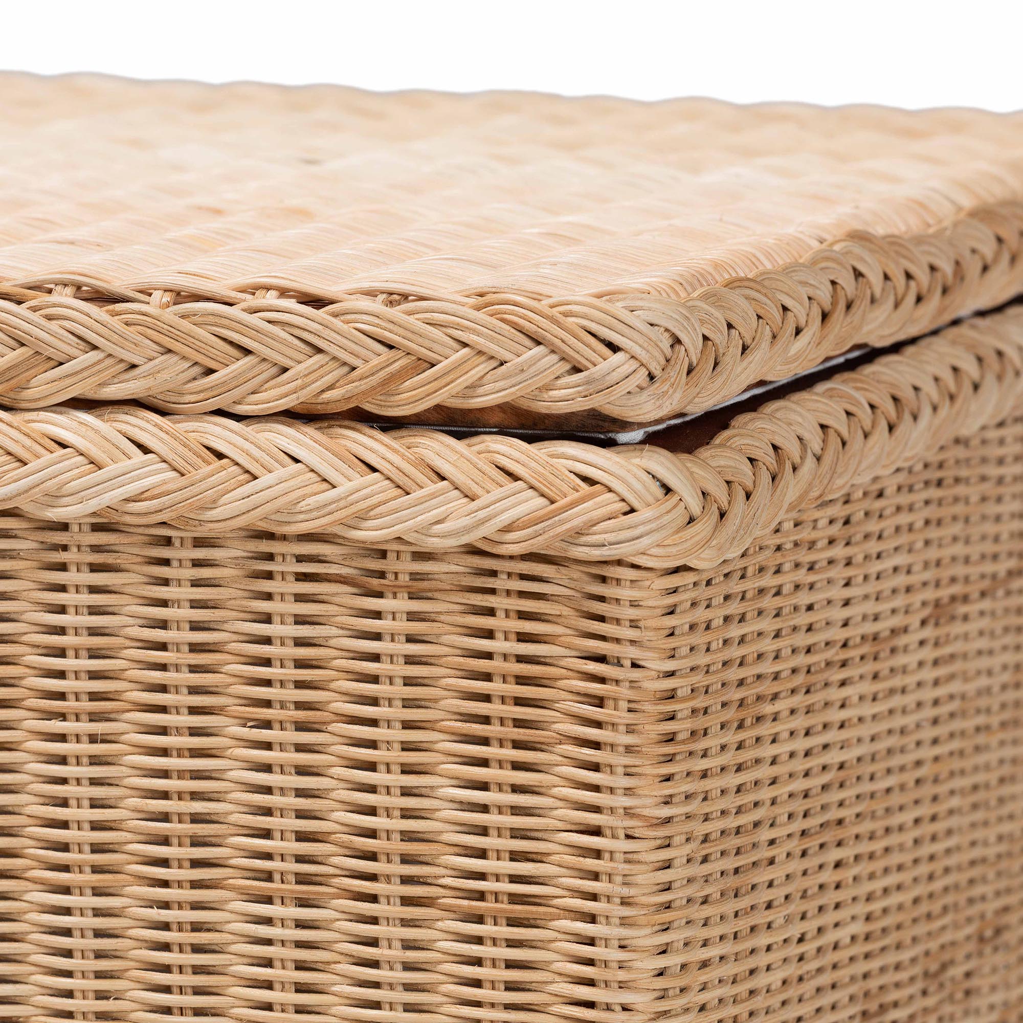 bali & pari Caden Braided Natural Rattan Chest with Lift -top Lid - Coastal Boho Style Storage Bench for Bedroom, Entryway, or Living Room Organization