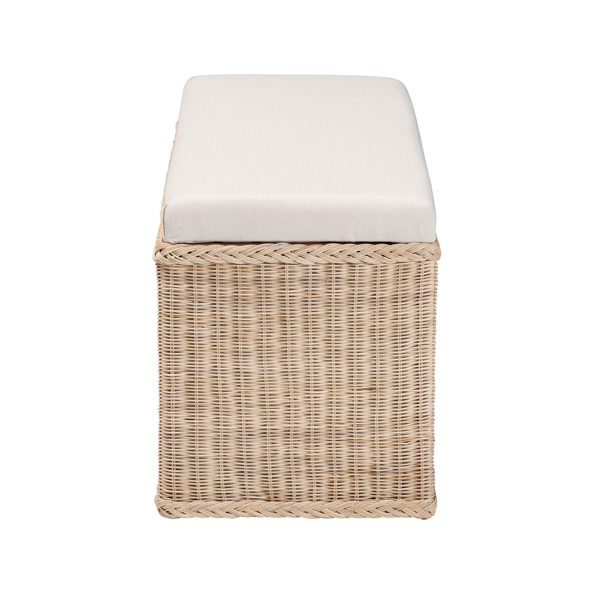 bali & pari Barid Braided Natural Rattan Storage Bench with Cushioned Lift -Top Lid - Coastal Boho Style Chest for Bedroom, Entryway, or Living Room Organization, Natural, 45" Rectangle