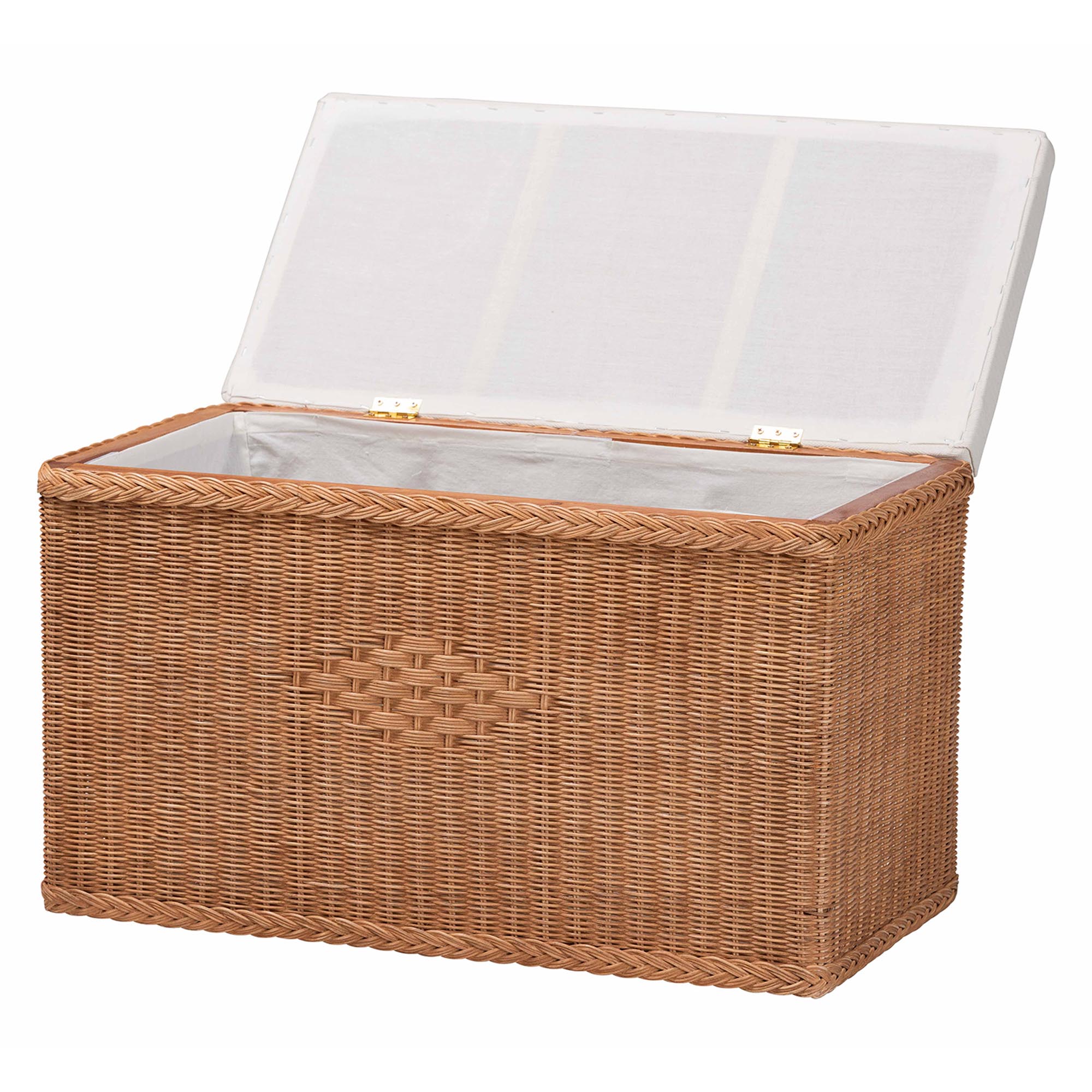 bali & pari Eamon Braided Natural Rattan Storage Bench with Cushioned Lift -Top Lid - Coastal Boho Style Chest for Bedroom, Entryway, or Living Room Organization, 31" Rectangle, Brown