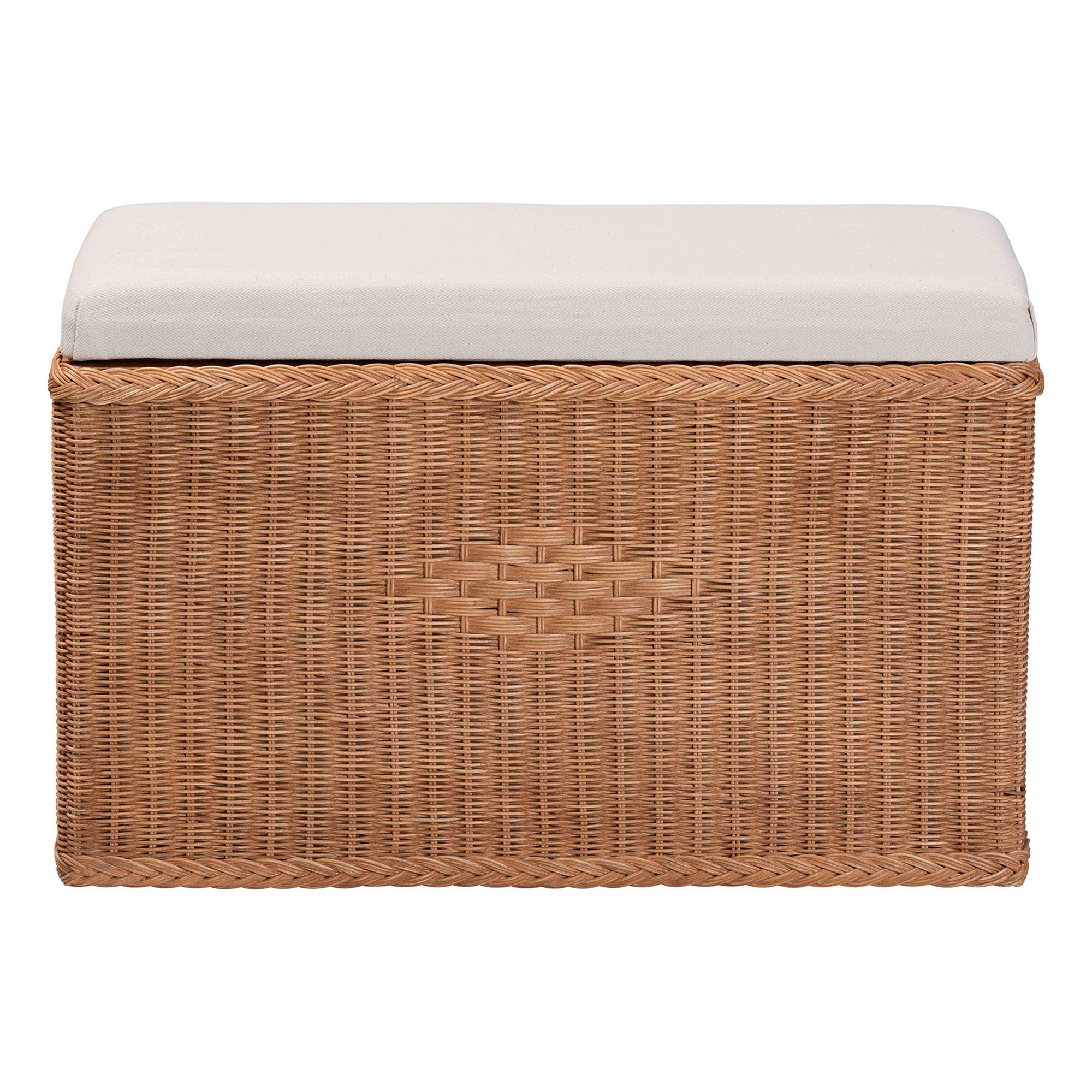 bali & pari Eamon Braided Natural Rattan Storage Bench with Cushioned Lift -Top Lid - Coastal Boho Style Chest for Bedroom, Entryway, or Living Room Organization, 31" Rectangle, Brown