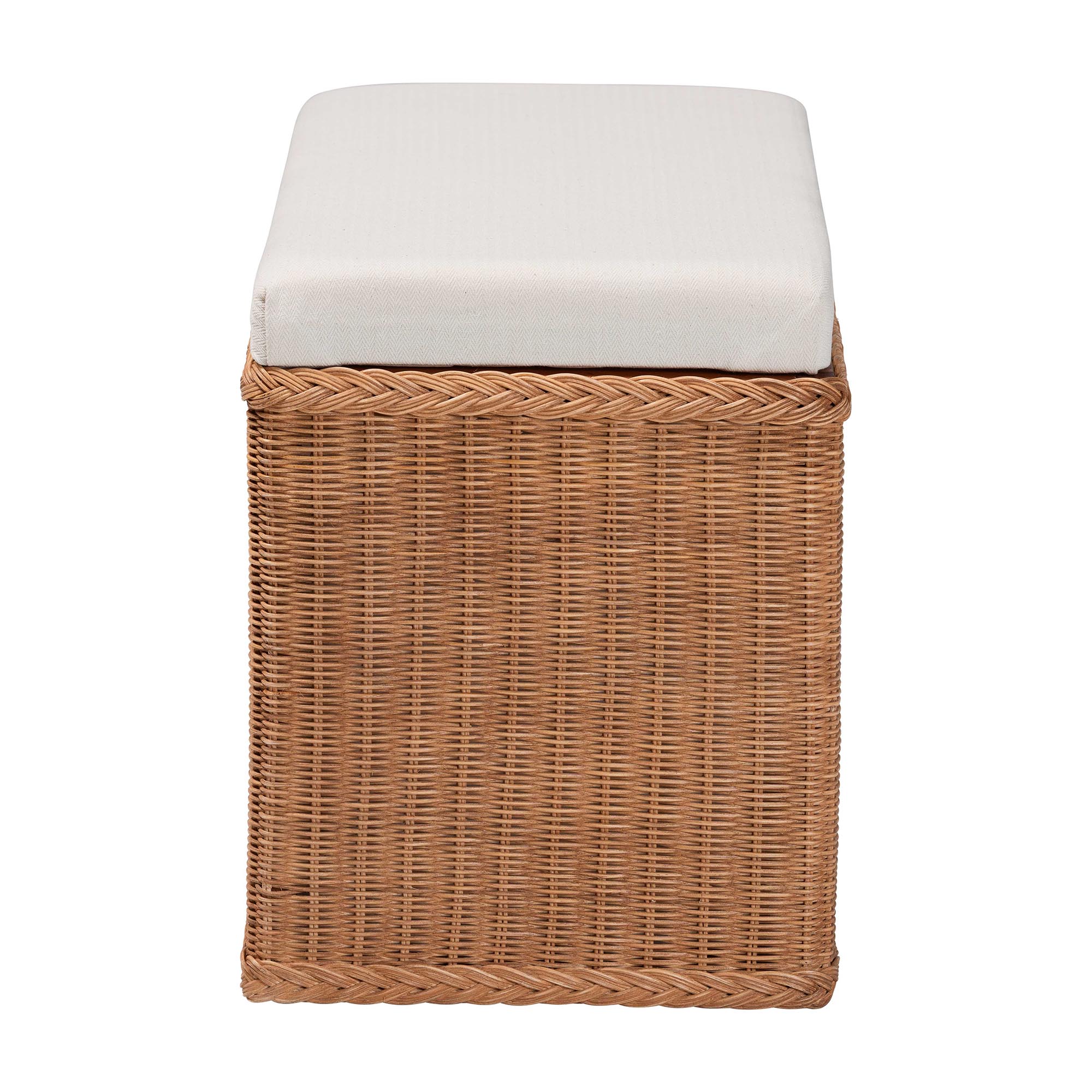 bali & pari Eamon Braided Natural Rattan Storage Bench with Cushioned Lift -Top Lid - Coastal Boho Style Chest for Bedroom, Entryway, or Living Room Organization, 31" Rectangle, Brown