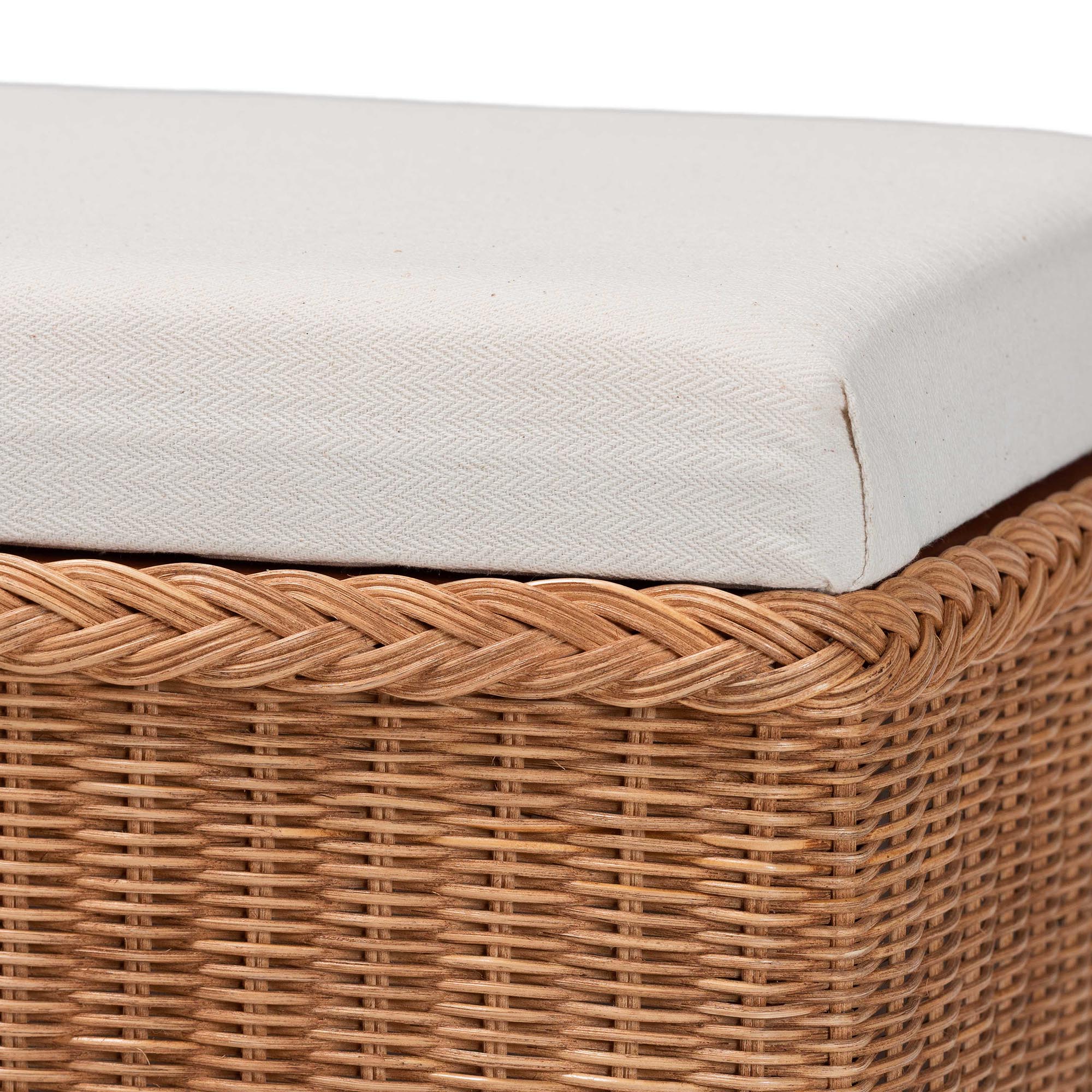 bali & pari Eamon Braided Natural Rattan Storage Bench with Cushioned Lift -Top Lid - Coastal Boho Style Chest for Bedroom, Entryway, or Living Room Organization, 31" Rectangle, Brown