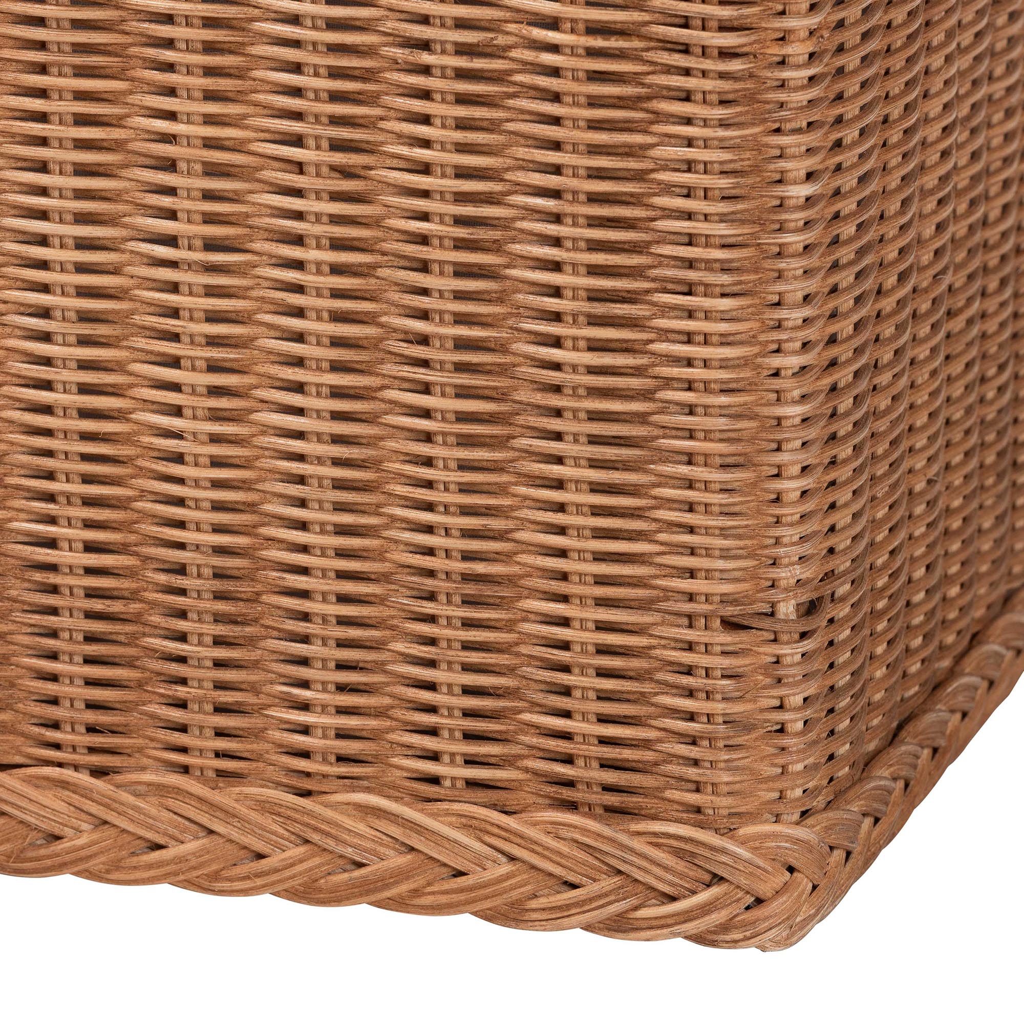 bali & pari Eamon Braided Natural Rattan Storage Bench with Cushioned Lift -Top Lid - Coastal Boho Style Chest for Bedroom, Entryway, or Living Room Organization, 31" Rectangle, Brown