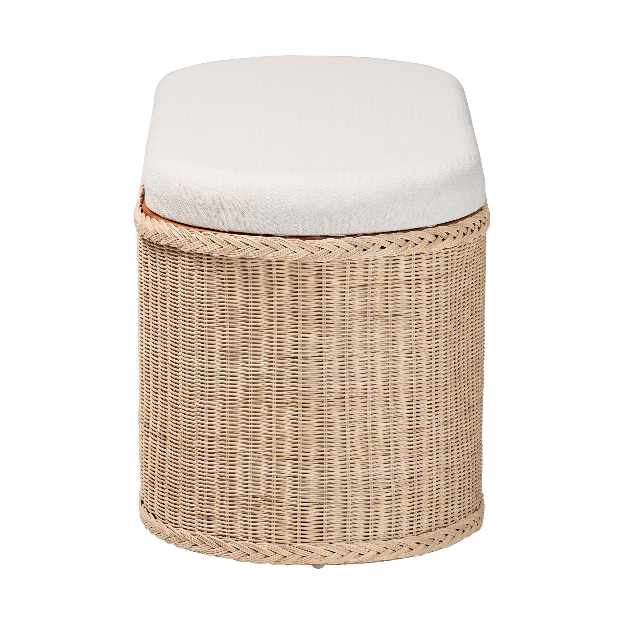 bali & pari Barid Braided Natural Rattan Storage Bench with Cushioned Lift -Top Lid - Coastal Boho Style Chest for Bedroom, Entryway, or Living Room Organization, Natural, 39" Oval