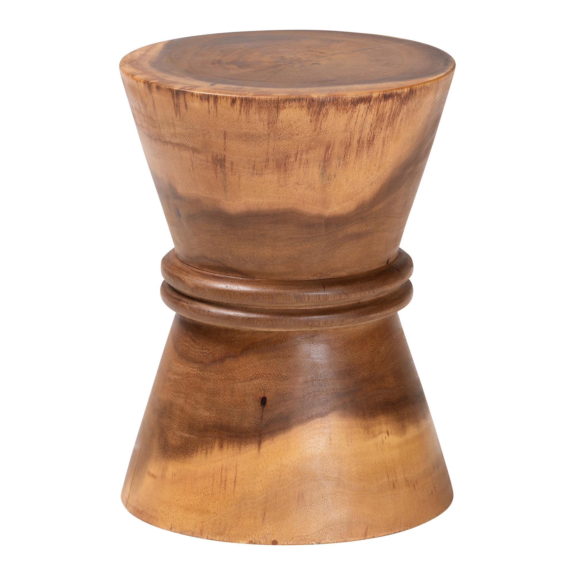 bali & pari Samira Solid Suar Wood Side Table - Handcrafted Sculptural End Table with Hourglass Design, Modern Boho Style for Living Room or Bedroom
