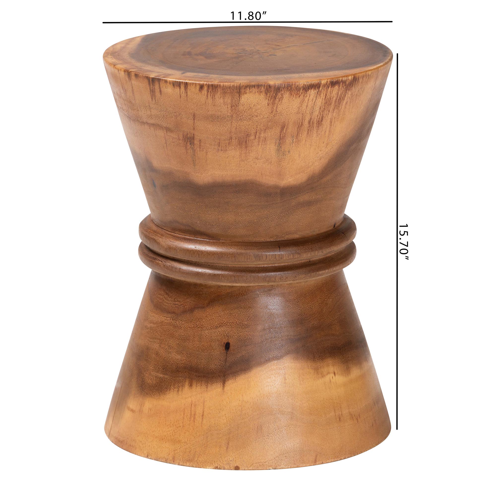 bali & pari Samira Solid Suar Wood Side Table - Handcrafted Sculptural End Table with Hourglass Design, Modern Boho Style for Living Room or Bedroom