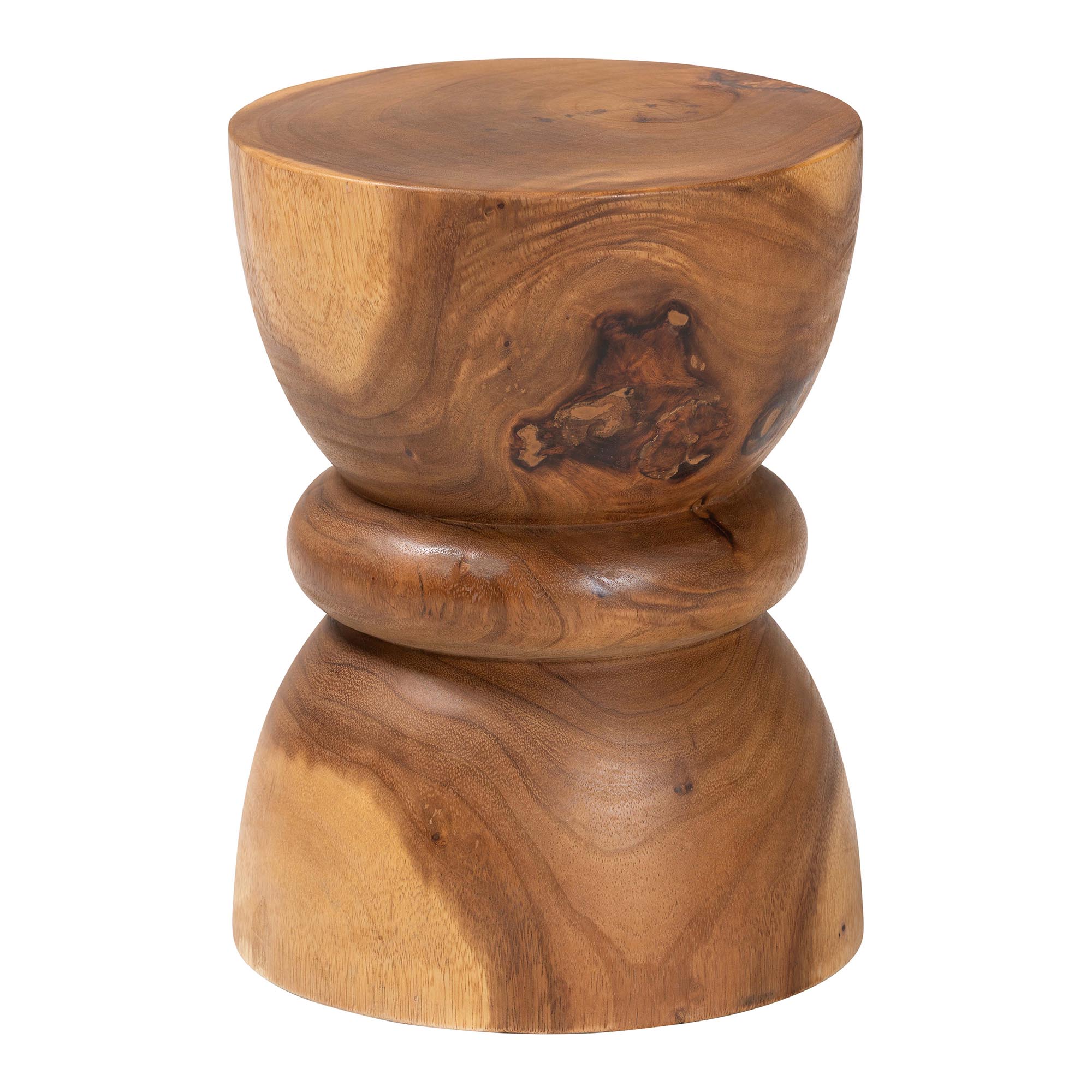 bali & pari Bancroft Solid Suar Wood Side Table - Handcrafted Sculptural End Table with Hourglass Design, Modern Boho Style for Living Room or Bedroom