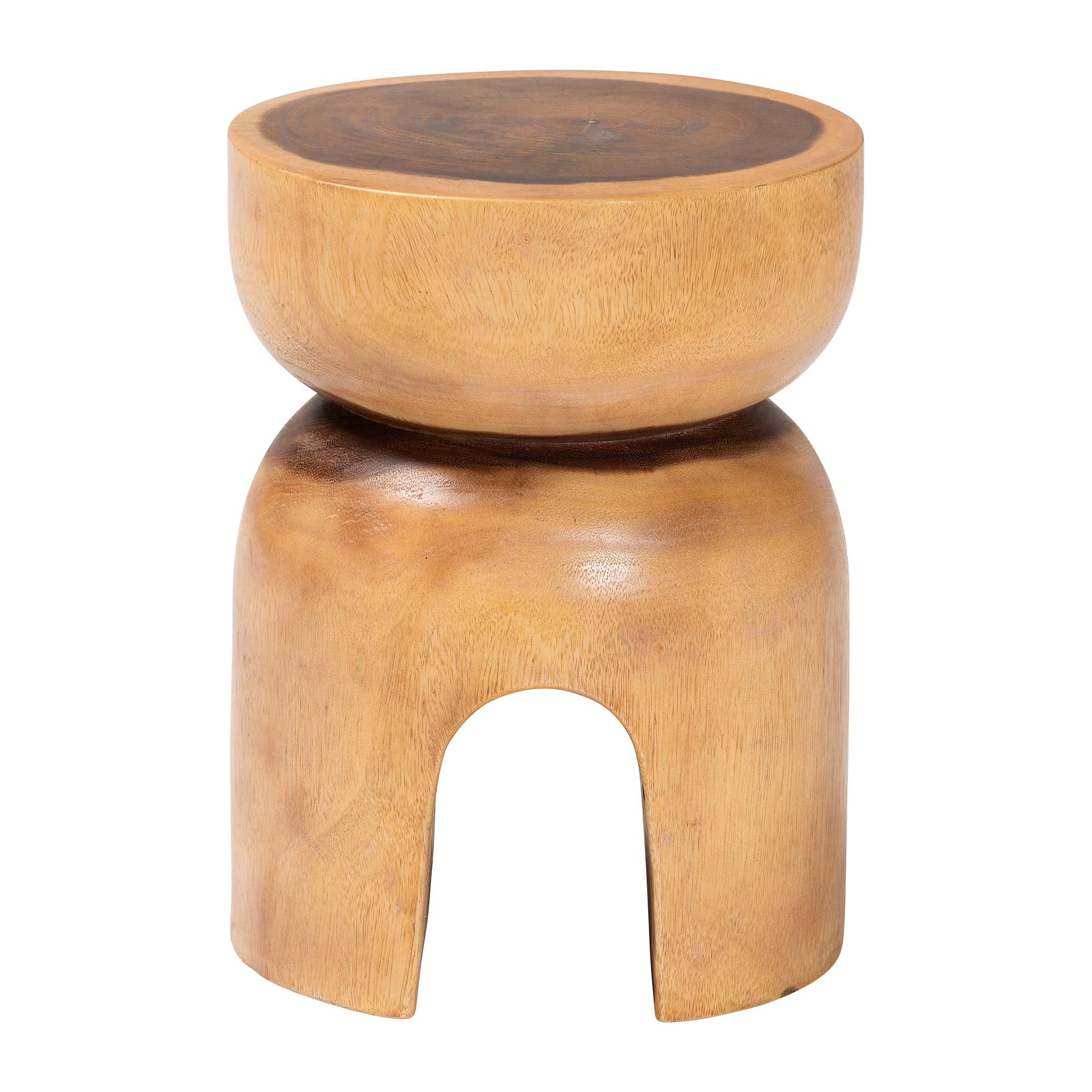 bali & pari Abrina Solid Suar Wood Side Table - Hand-Carved Sculptural End Table with Arched Base, Modern Boho Style for Living Room or Bedroom